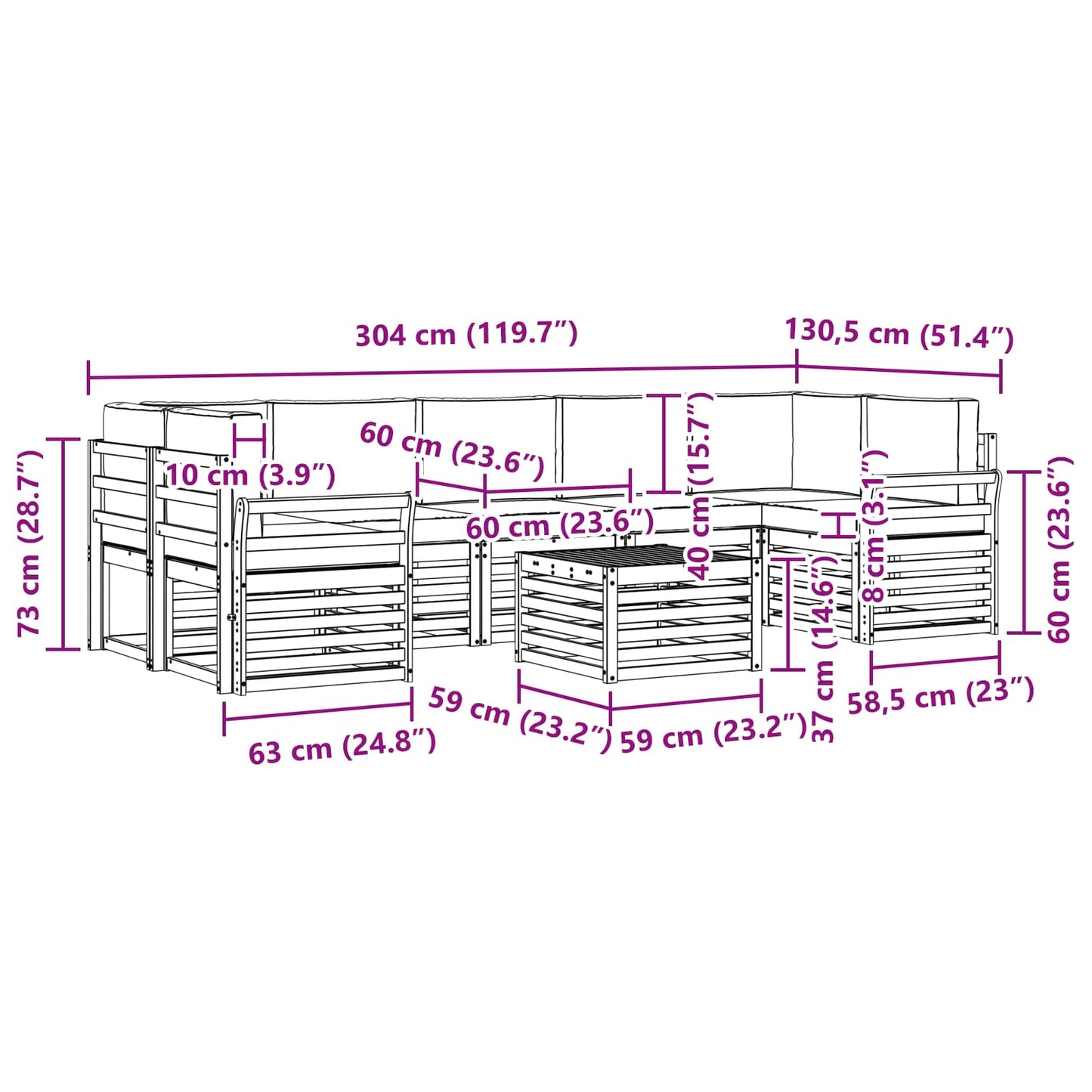 vidaXL Σειρά Καναπέ Εξωτερικού με μαξιλάρι 8 pcs Φυσικό και Κρέμα