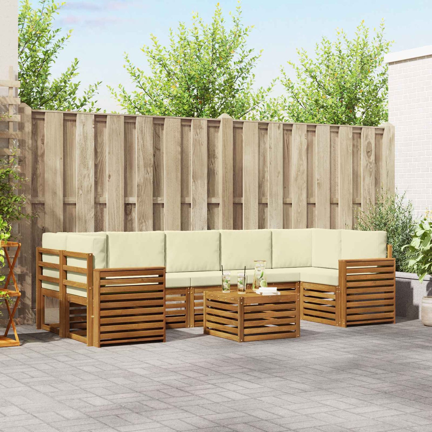 vidaXL Σειρά Καναπέ Εξωτερικού με μαξιλάρι 8 pcs Φυσικό και Κρέμα
