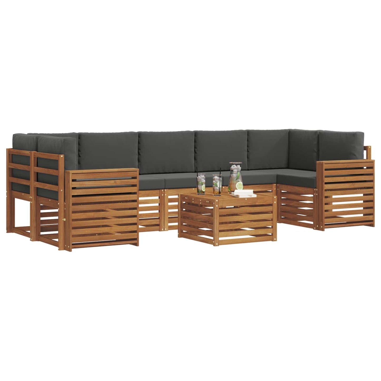 vidaXL Σειρά Καναπέ Εξωτερικού με μαξιλάρι 8 pcs Φυσικό και Ανθρακί