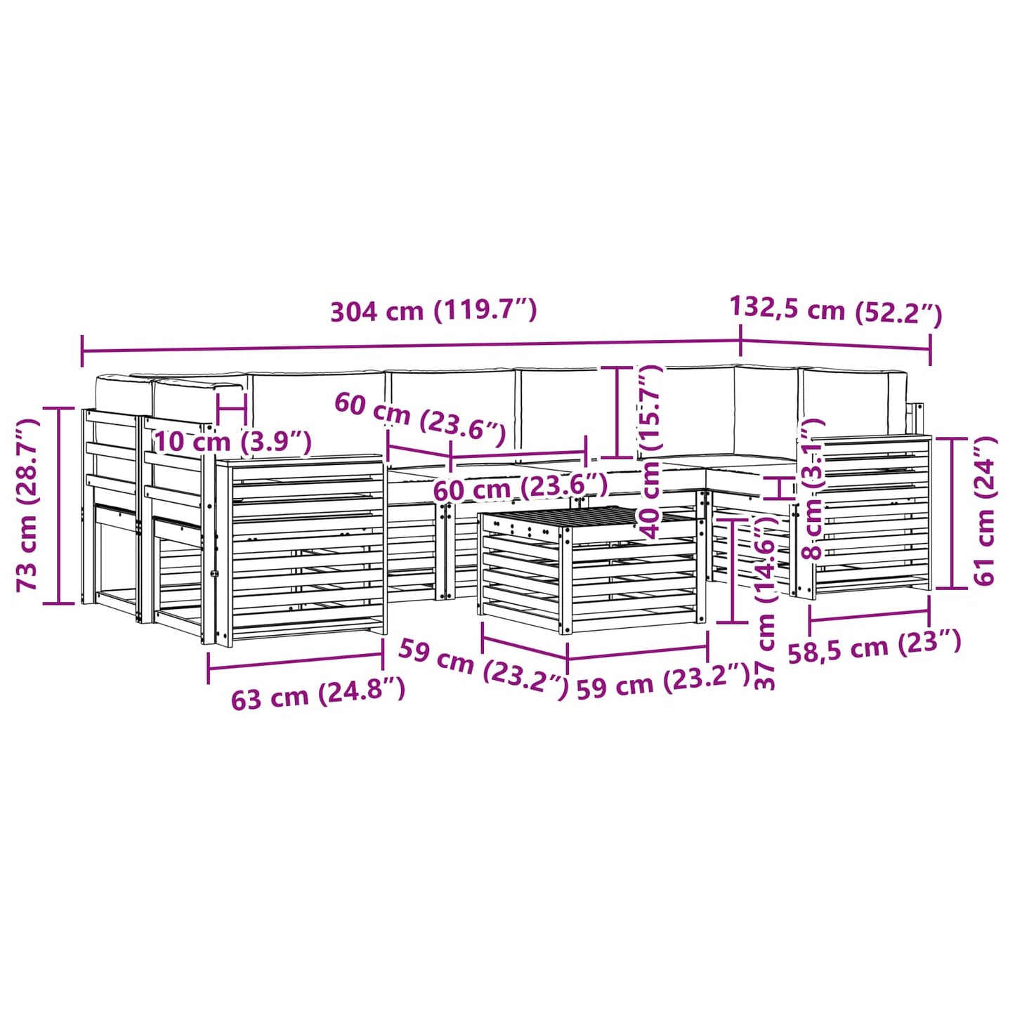 vidaXL Σειρά Καναπέ Εξωτερικού με μαξιλάρι 8 pcs Φυσικό και Ανθρακί