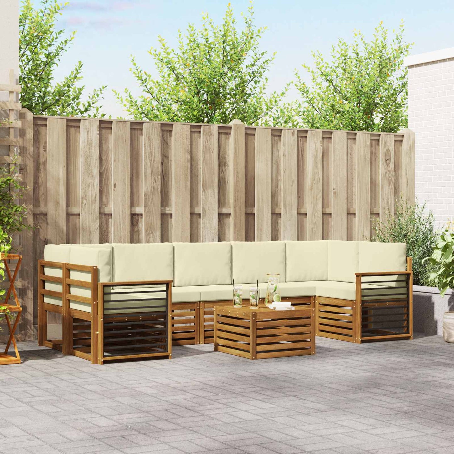 vidaXL Σειρά Καναπέ Εξωτερικού με μαξιλάρι 8 pcs Φυσικό και Κρέμα