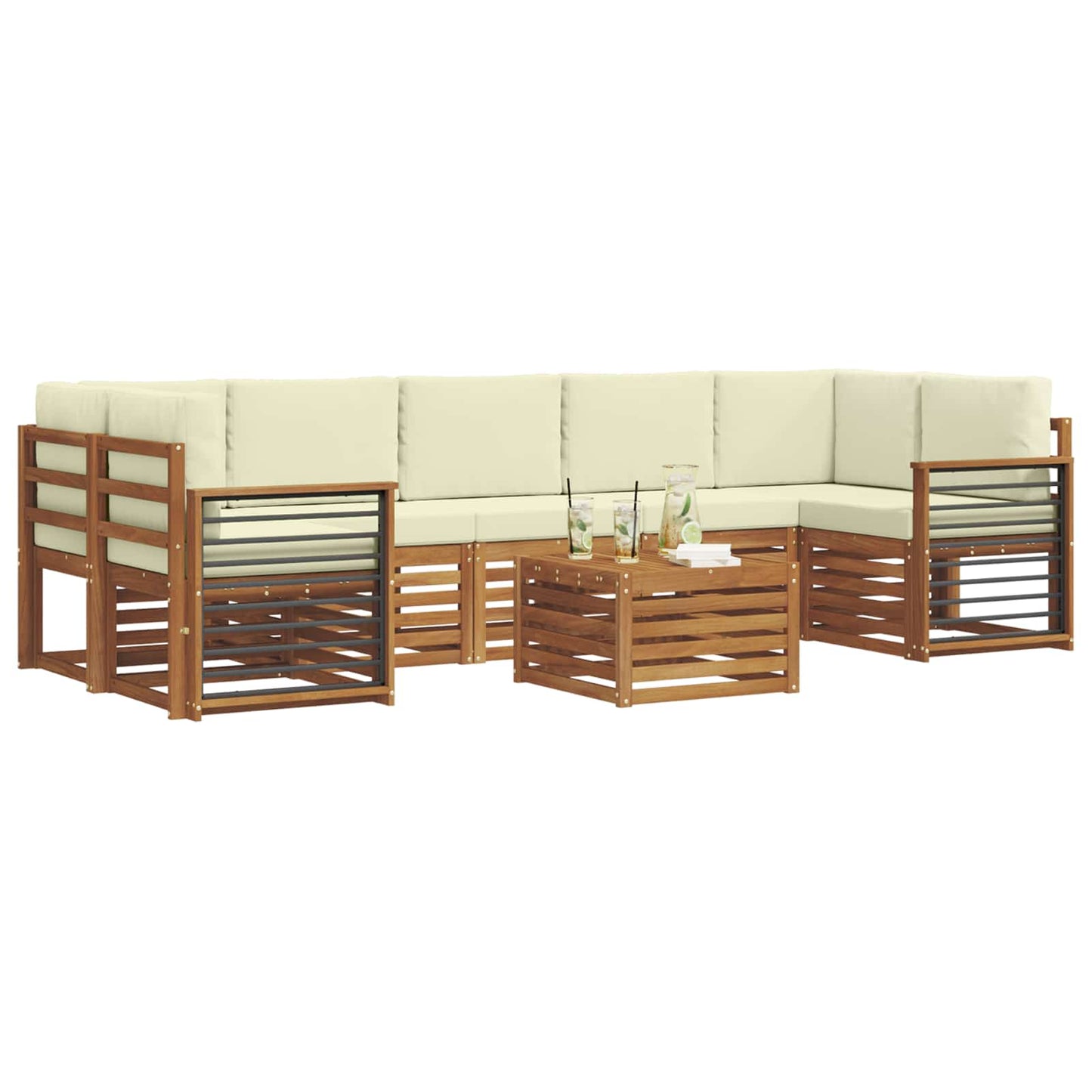 vidaXL Σειρά Καναπέ Εξωτερικού με μαξιλάρι 8 pcs Φυσικό και Κρέμα