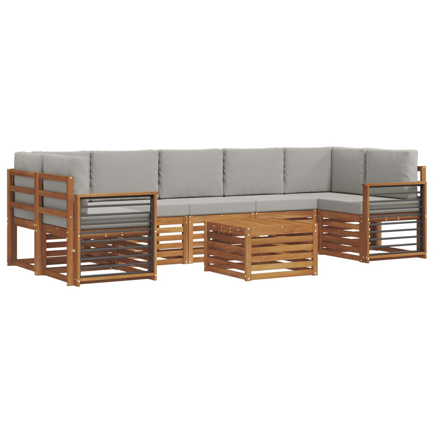 vidaXL Σειρά Καναπέ Εξωτερικού 8 pcs Φυσικό και Ανοιχτό Γκρι
