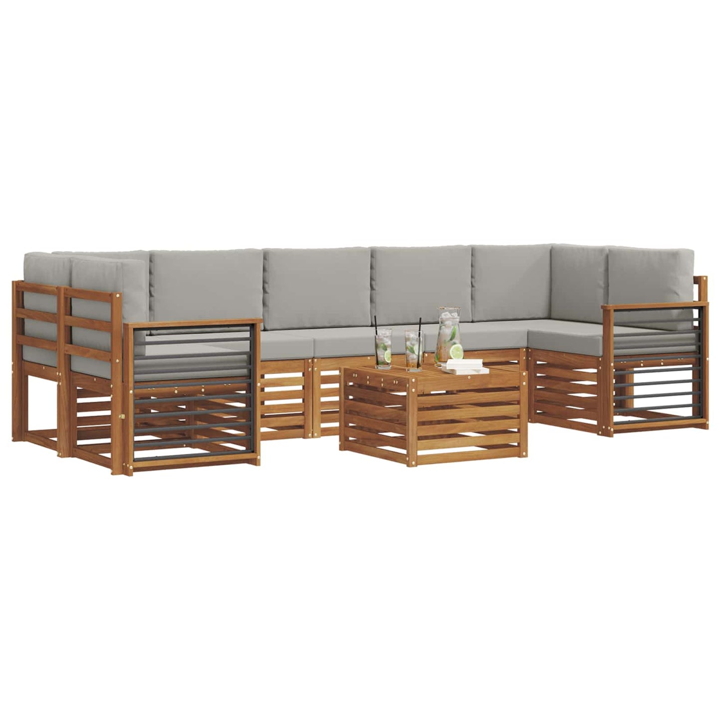 vidaXL Σειρά Καναπέ Εξωτερικού 8 pcs Φυσικό και Ανοιχτό Γκρι
