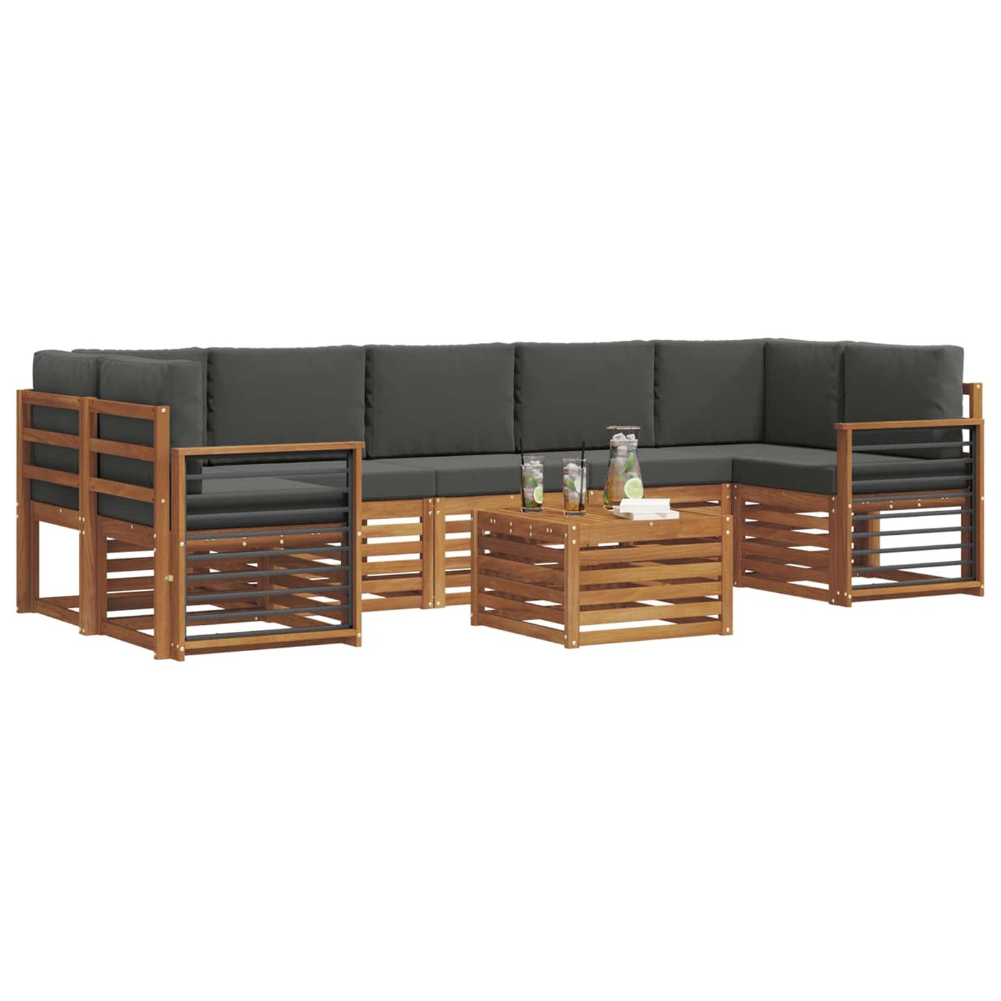 vidaXL Σειρά Καναπέ Εξωτερικού με μαξιλάρι 8 pcs Φυσικό και Ανθρακί