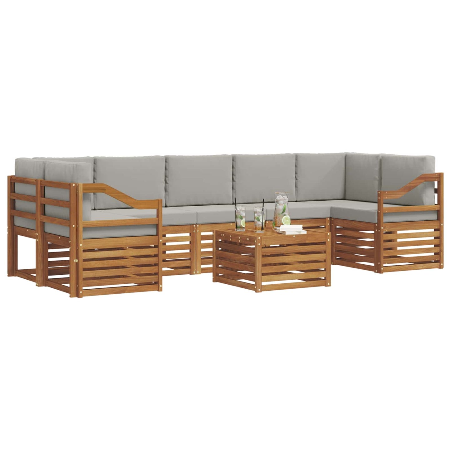 vidaXL Σειρά Καναπέ Εξωτερικού 8 pcs Φυσικό και Ανοιχτό Γκρι