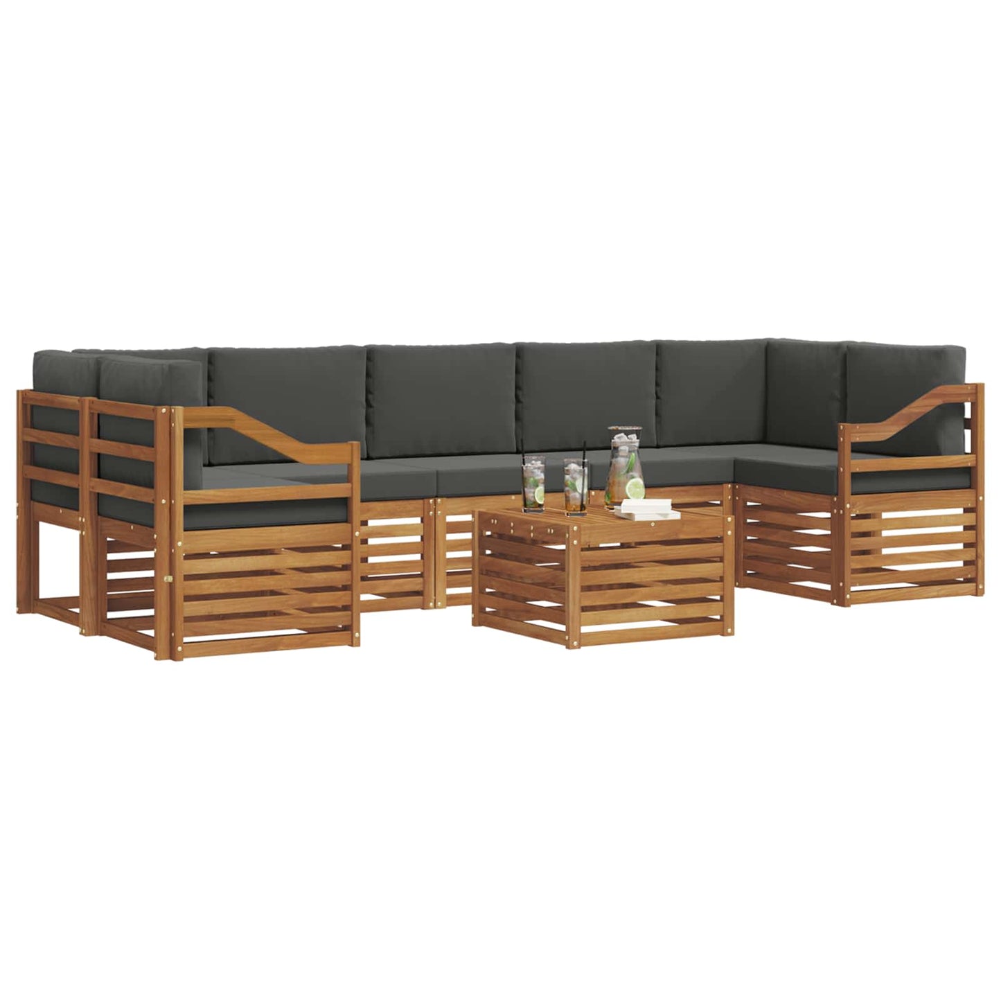 vidaXL Σειρά Καναπέ Εξωτερικού με μαξιλάρι 8 pcs Φυσικό και Ανθρακί