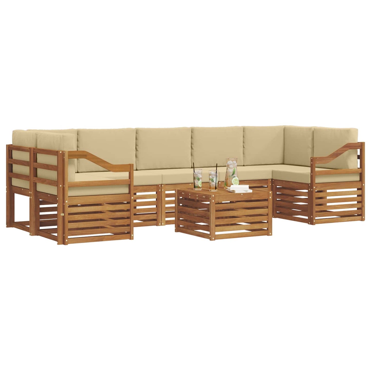 vidaXL Σειρά Καναπέ Εξωτερικού με μαξιλάρι 8 pcs Φυσικό και Μπεζ