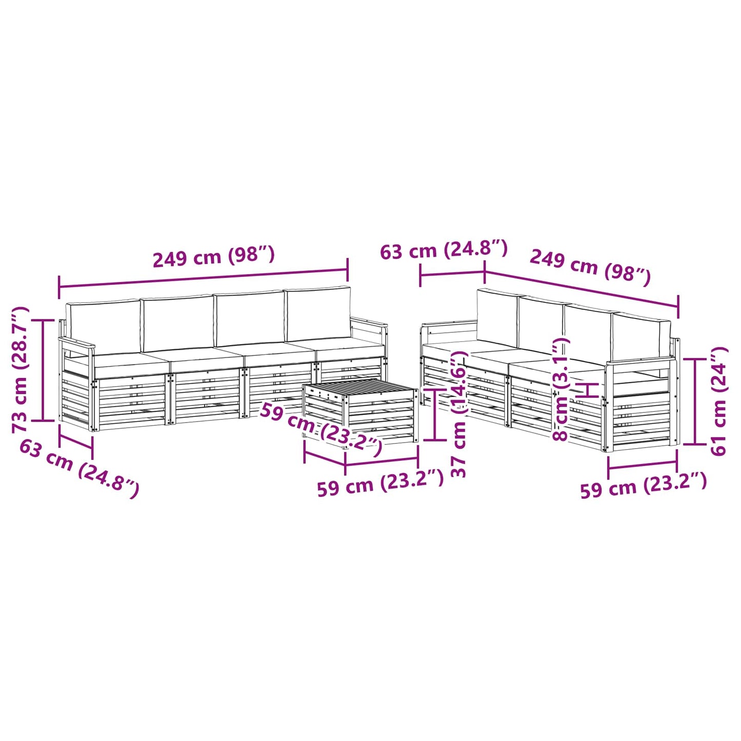 vidaXL Σετ Καναπέ 9 pcs Φυσικό και Κρέμα Στερεό Ξύλο Ακακίας