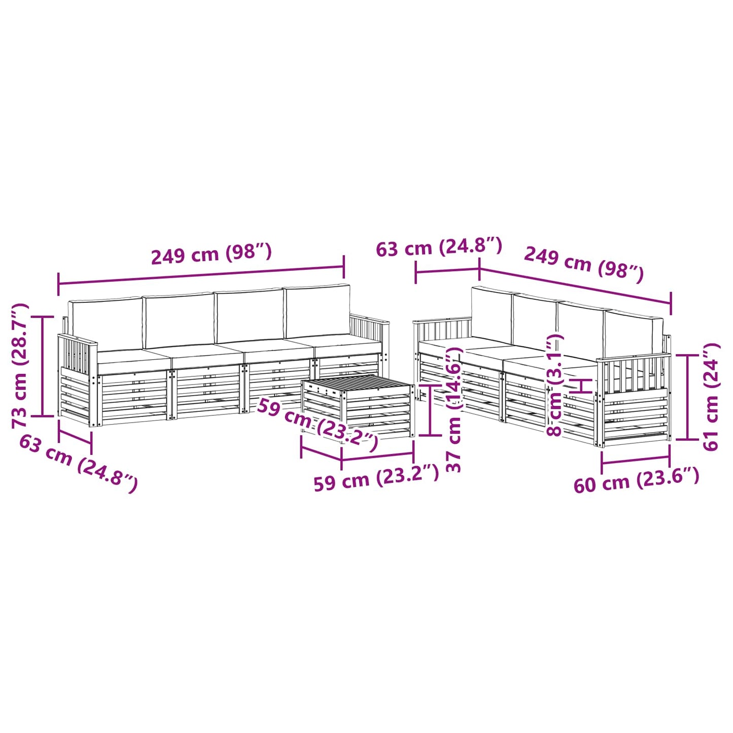 vidaXL Σετ Καναπέ 9 pcs Φυσικό και Ανθρακί Στερεό Ξύλο Ακακίας