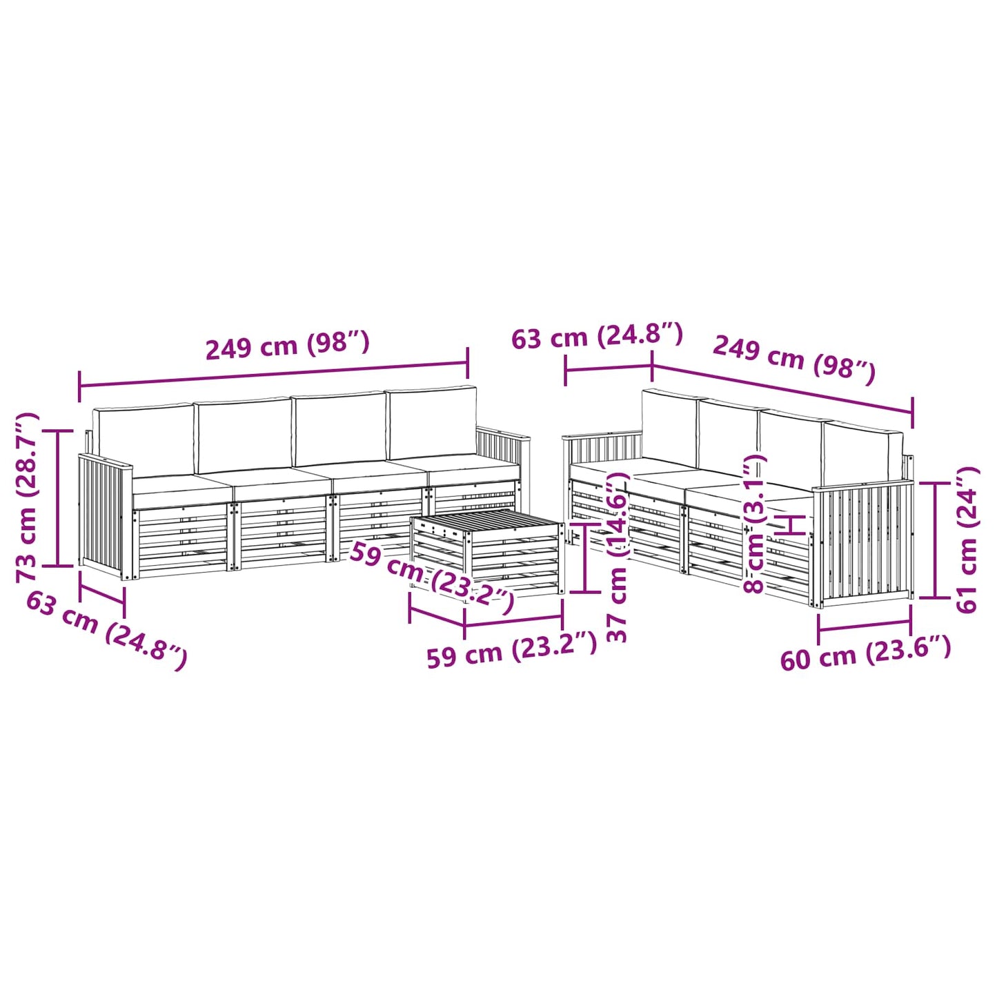 vidaXL Σετ Καναπέ 9 pcs Φυσικό και Κρέμα Στερεό Ξύλο Ακακίας