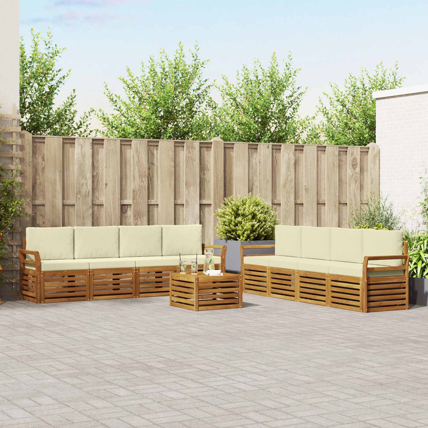 vidaXL Σετ Καναπέ 9 pcs Φυσικό και Κρέμα Στερεό Ξύλο Ακακίας