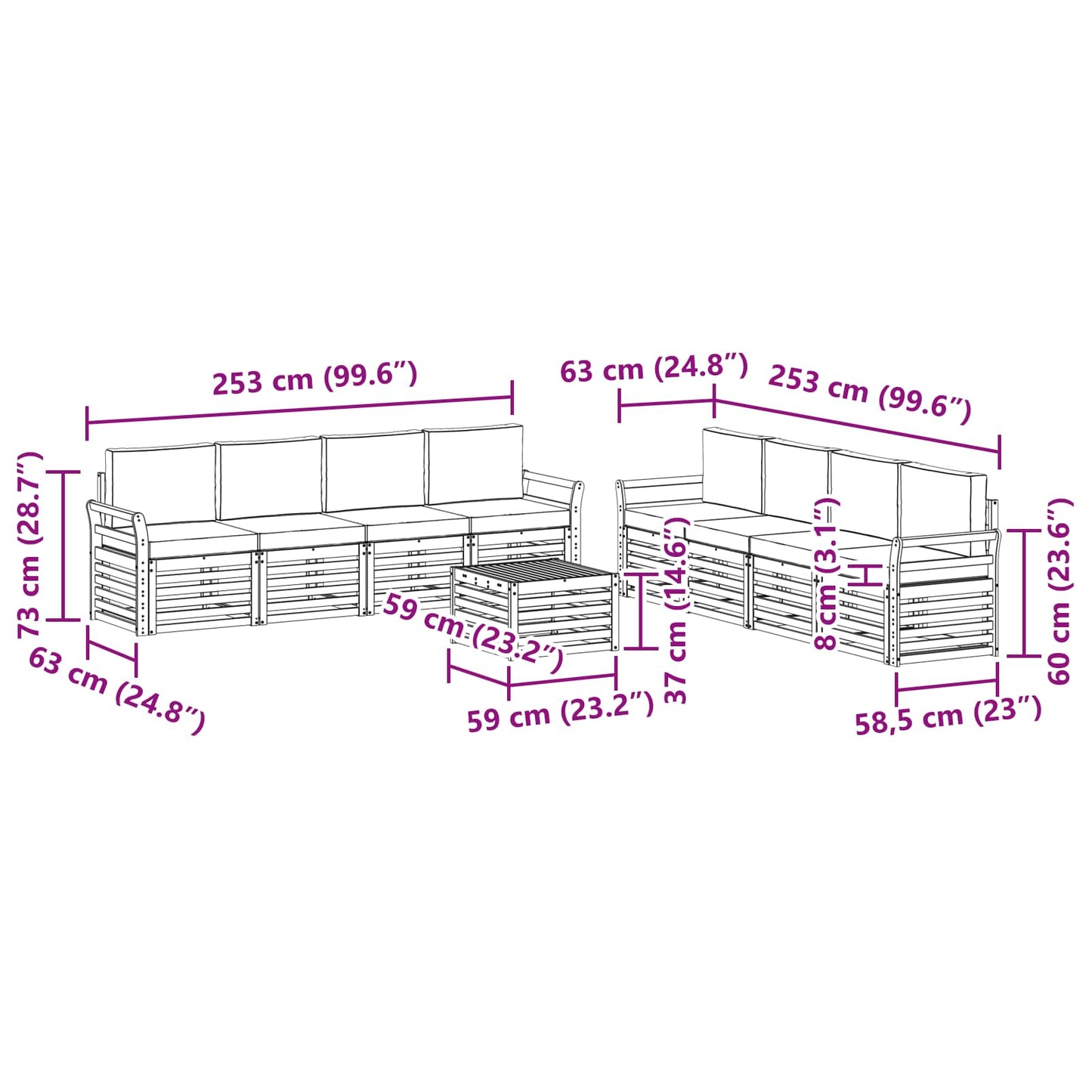 vidaXL Σετ Καναπέ 9 pcs Φυσικό και Κρέμα Στερεό Ξύλο Ακακίας
