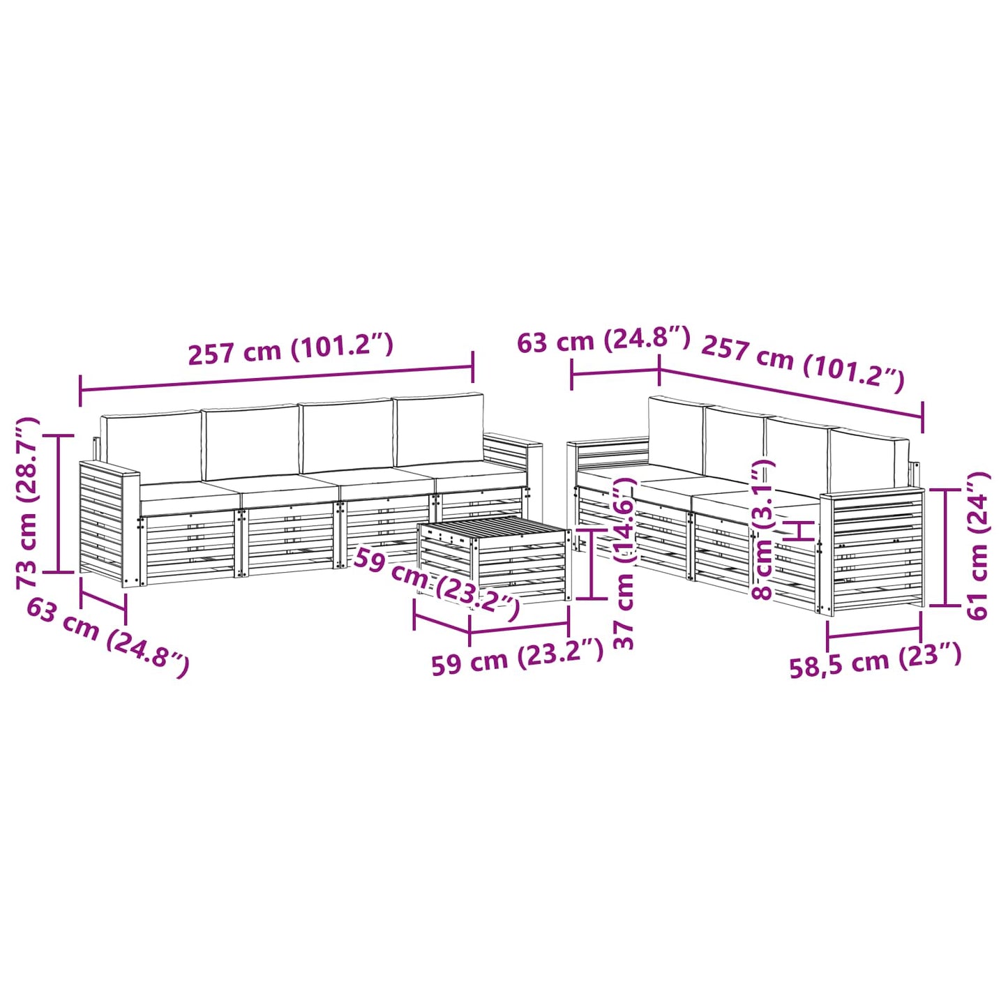 vidaXL Σετ Καναπέ 9 pcs Φυσικό και Κρέμα Στερεό Ξύλο Ακακίας