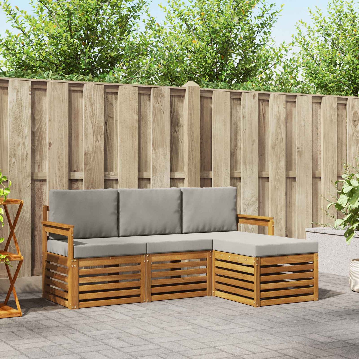 vidaXL Σειρά Καναπέ Εξωτερικού 4 pcs Φυσικό και Ανοιχτό Γκρι