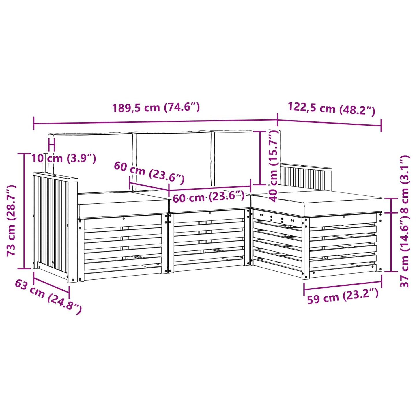 vidaXL Σειρά Καναπέ Εξωτερικού 4 pcs Φυσικό και Ανοιχτό Γκρι