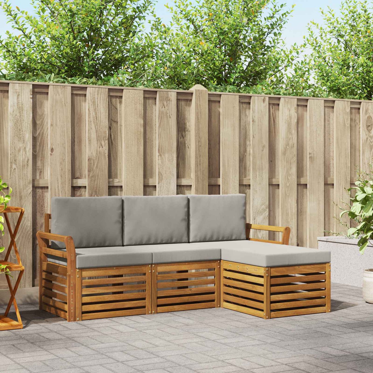 vidaXL Σειρά Καναπέ Εξωτερικού 4 pcs Φυσικό και Ανοιχτό Γκρι
