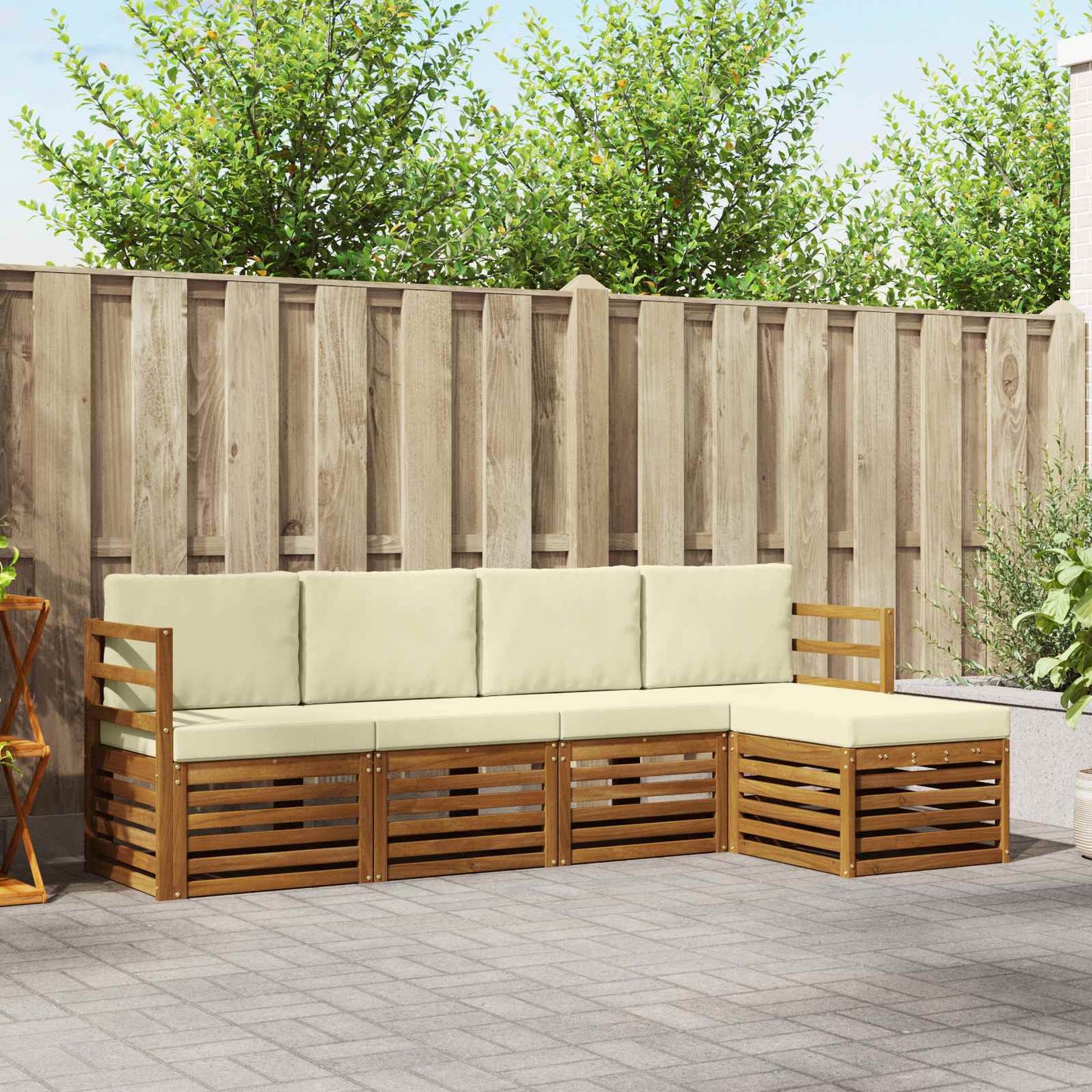vidaXL Σετ Καναπέ 5 pcs Φυσικό και Κρέμα Στερεό Ξύλο Ακακίας