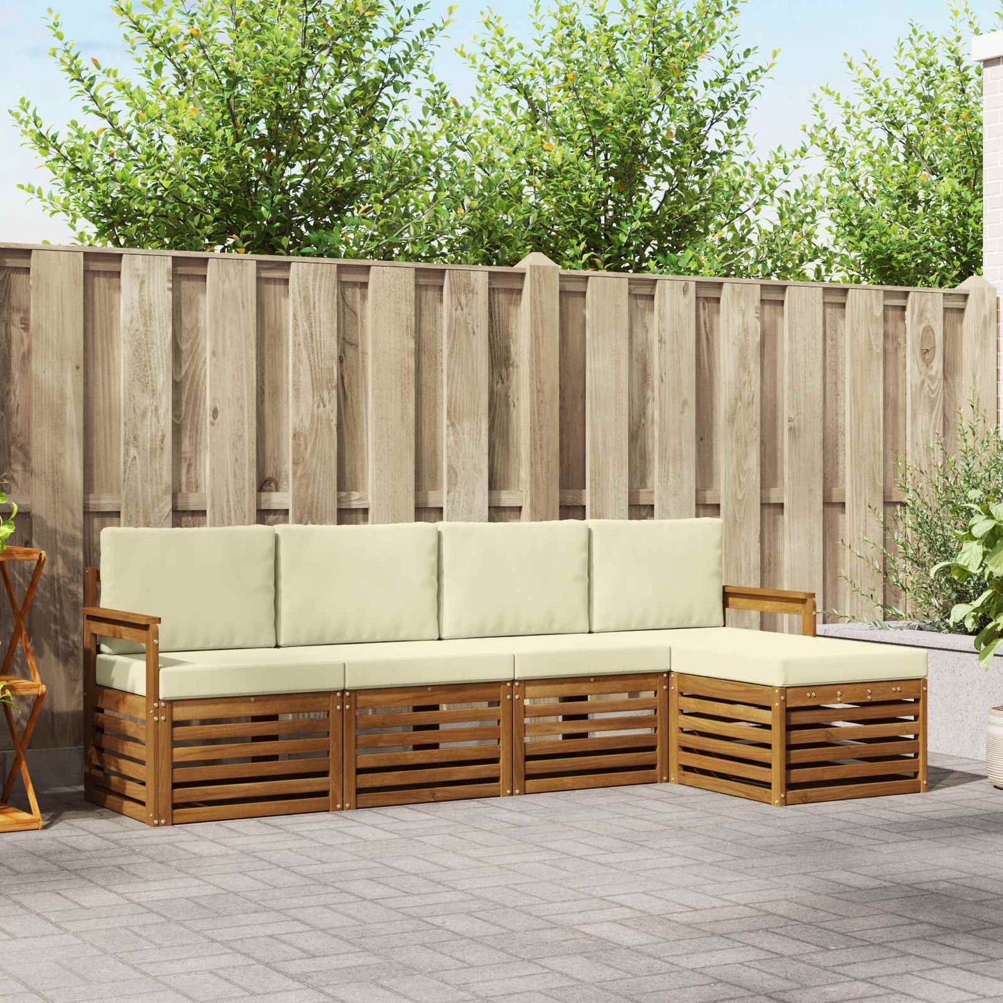 vidaXL Σετ Καναπέ 5 pcs Φυσικό και Κρέμα Στερεό Ξύλο Ακακίας