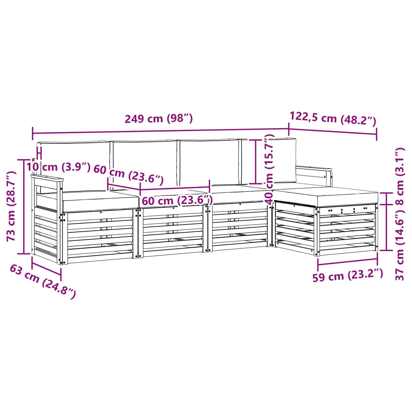 vidaXL Σειρά Καναπέ Εξωτερικού 5 pcs Φυσικό και Ανοιχτό Γκρι