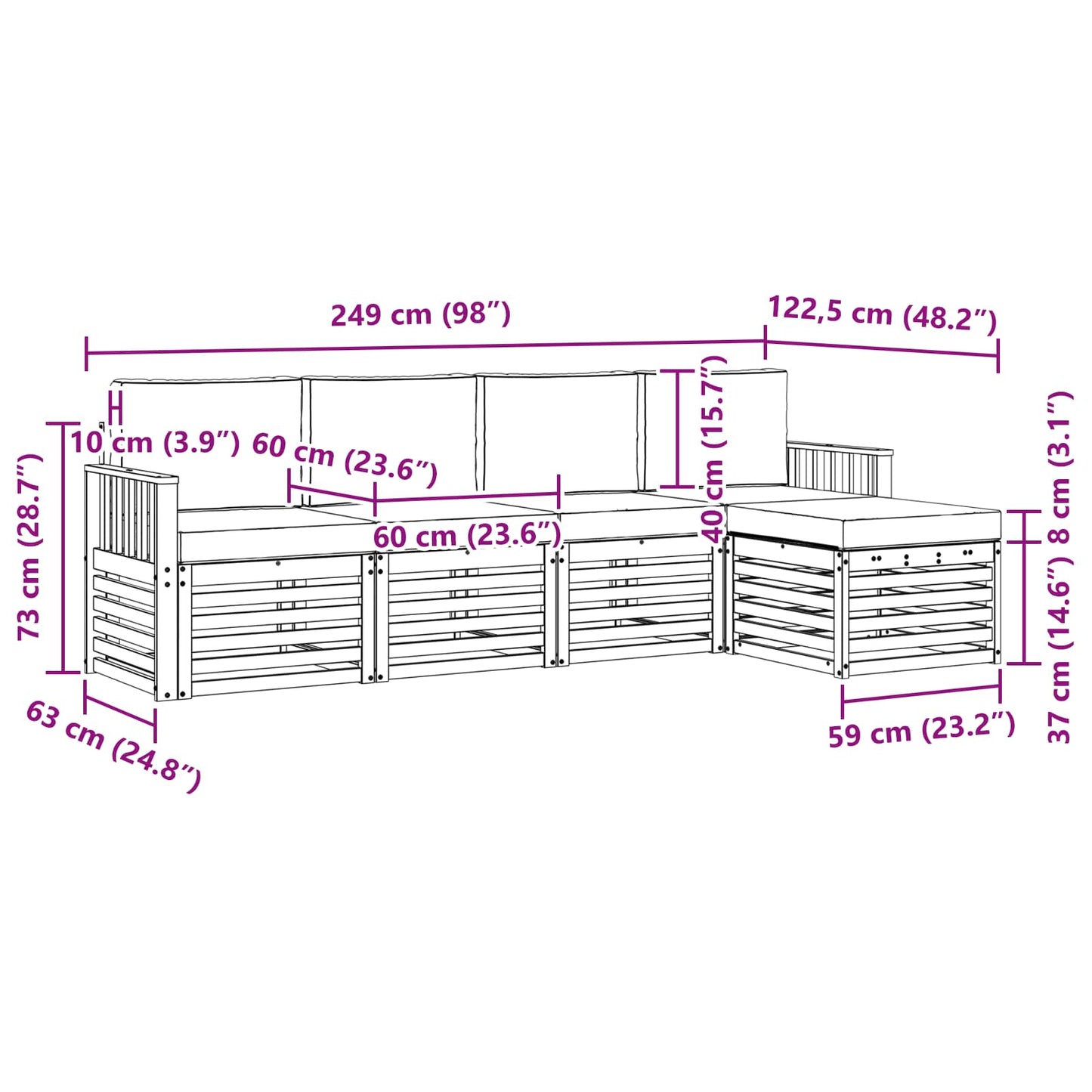 vidaXL Σειρά Καναπέ Εξωτερικού με μαξιλάρι 5 pcs Φυσικό και Κρέμα