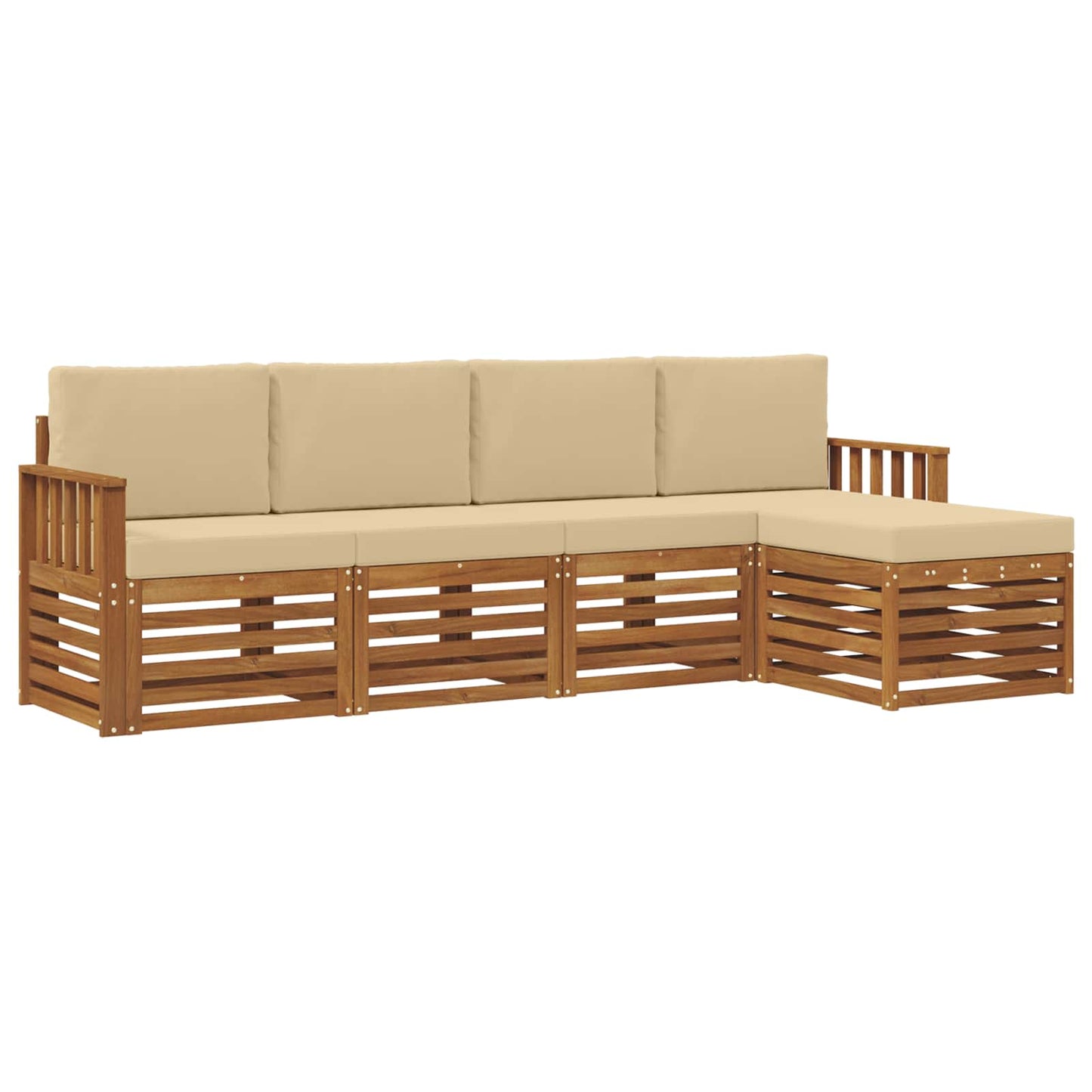 vidaXL Σετ Καναπέ 5 pcs Φυσικό και Μπεζ Στερεό Ξύλο Ακακίας