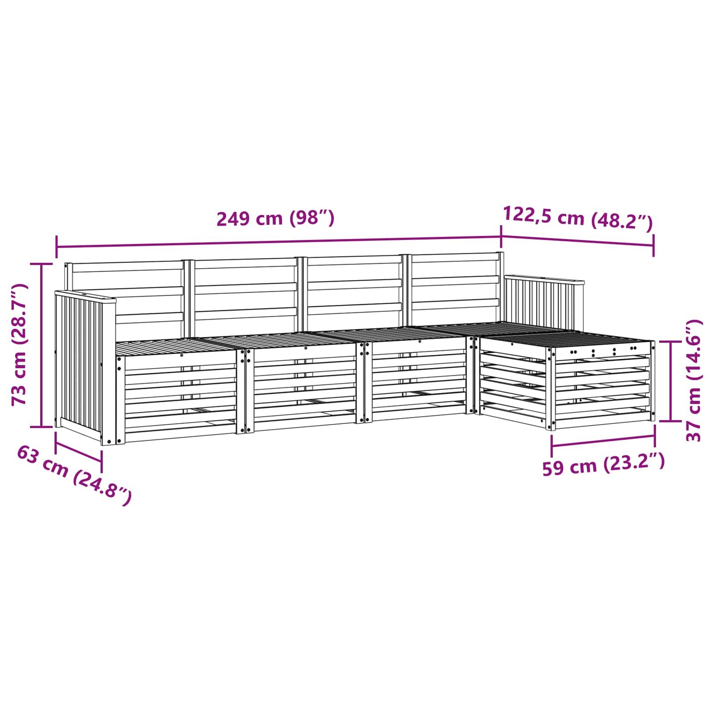 vidaXL Σετ Καναπέ 5 pcs Φυσικό Στερεό Ξύλο Ακακίας