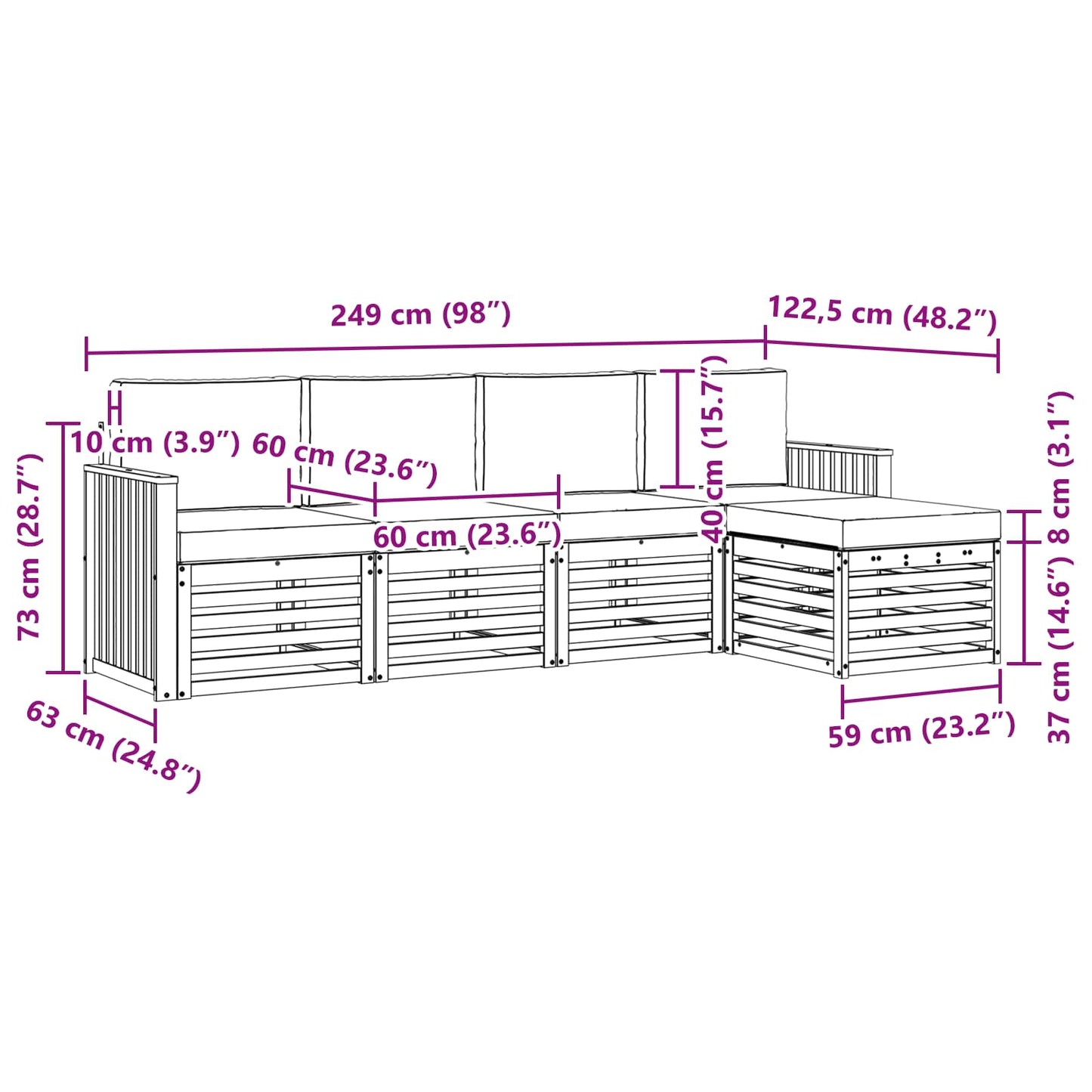 vidaXL Σειρά Καναπέ Εξωτερικού με μαξιλάρι 5 pcs Φυσικό και Κρέμα
