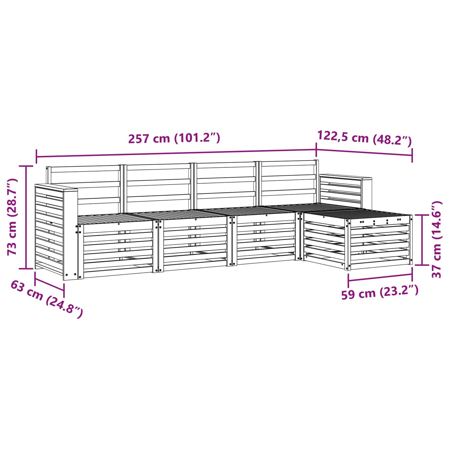 vidaXL Σειρά Καναπέ Εξωτερικού 5 pcs Φυσικό