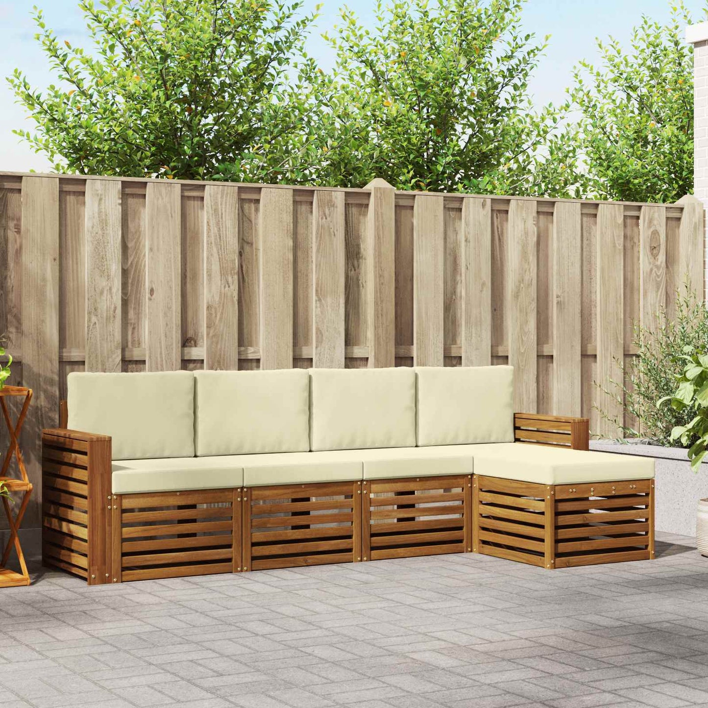 vidaXL Σειρά Καναπέ Εξωτερικού με μαξιλάρι 5 pcs Φυσικό και Κρέμα