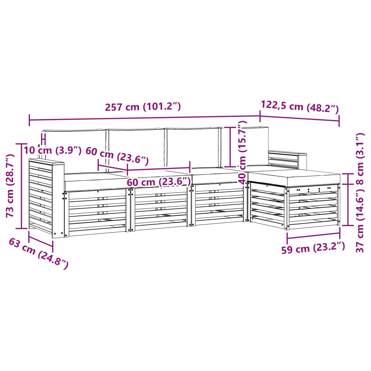 vidaXL Σειρά Καναπέ Εξωτερικού με μαξιλάρι 5 pcs Φυσικό και Κρέμα