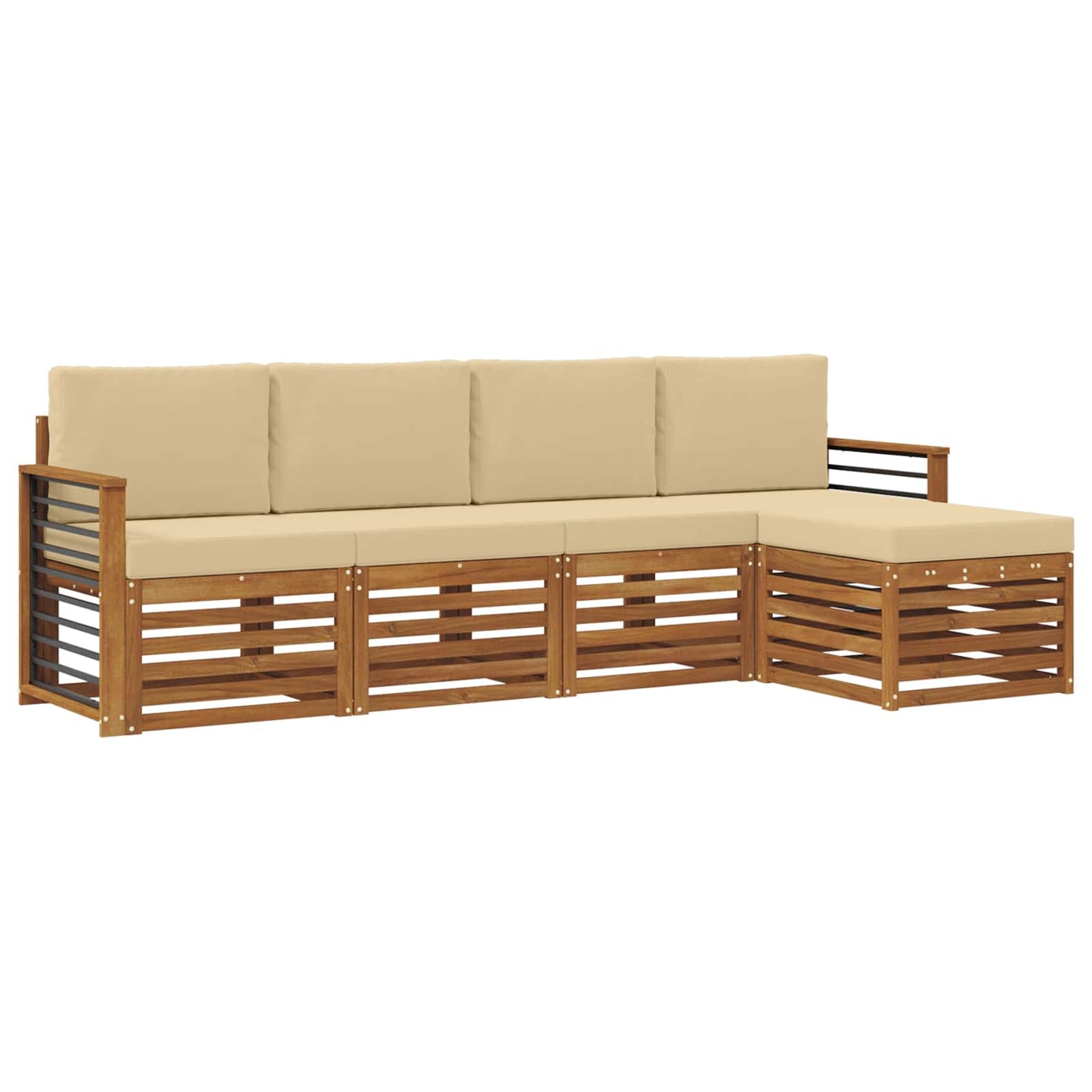 vidaXL Σετ Καναπέ 5 pcs Φυσικό και Μπεζ Στερεό Ξύλο Ακακίας