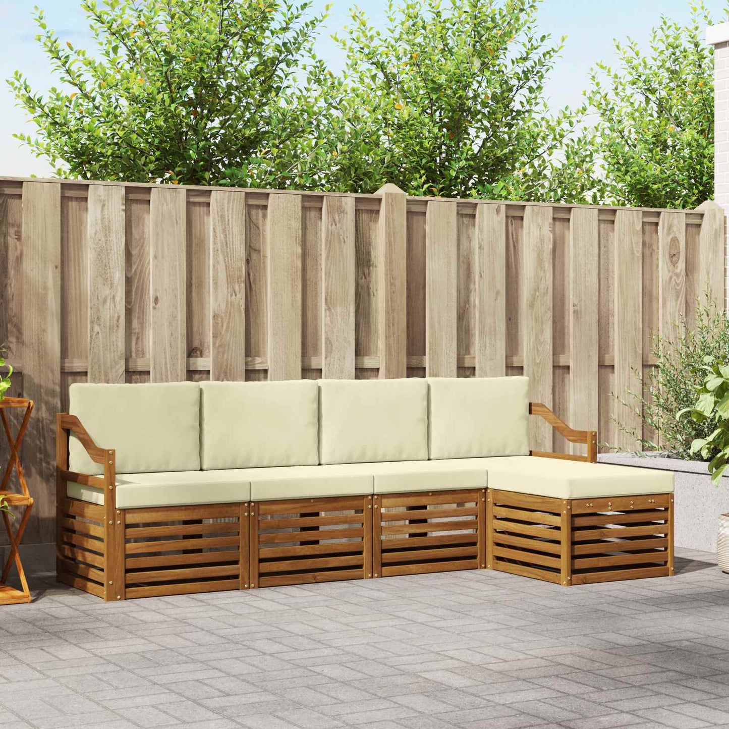 vidaXL Σειρά Καναπέ Εξωτερικού με μαξιλάρι 5 pcs Φυσικό και Κρέμα