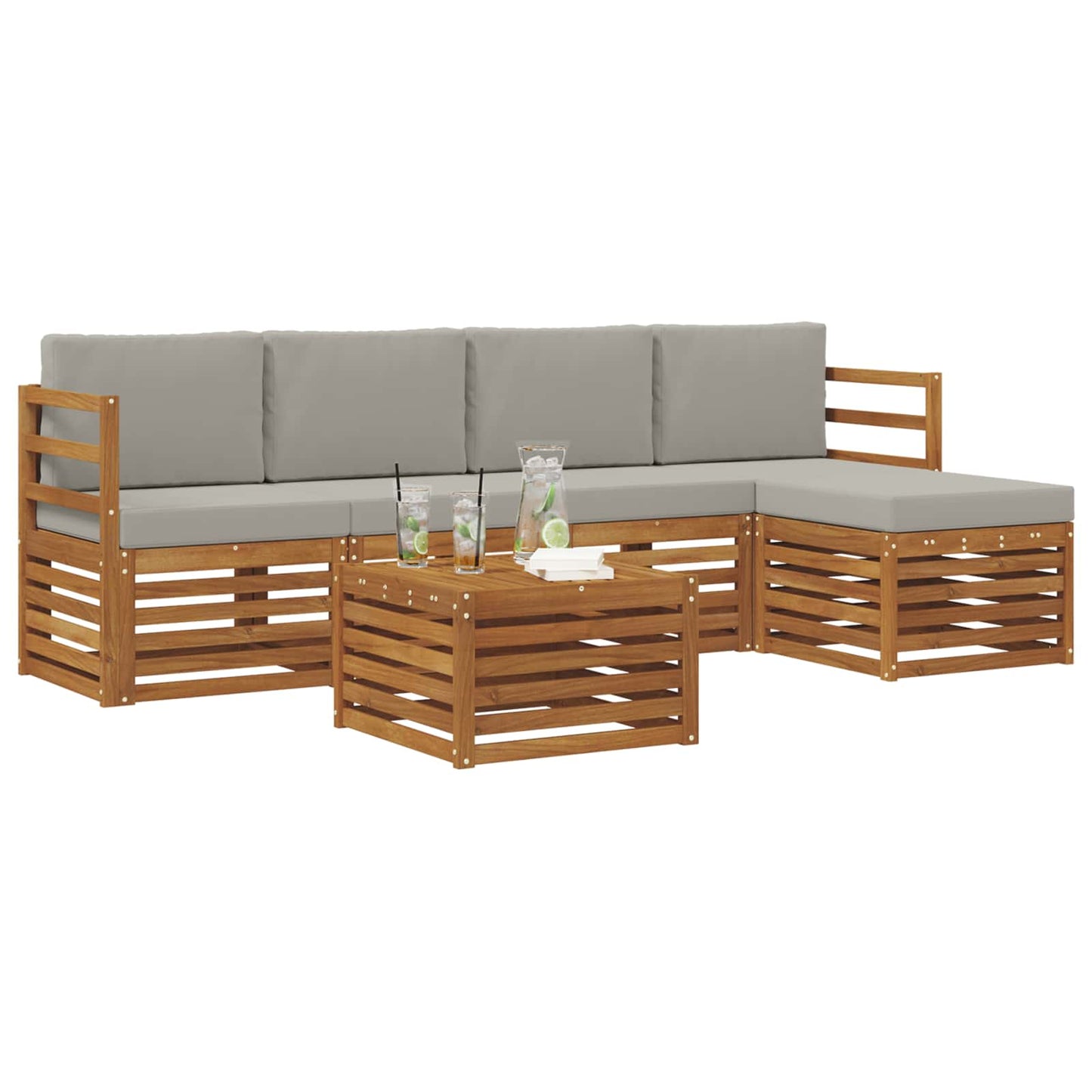 vidaXL Σειρά Καναπέ Εξωτερικού 6 pcs Φυσικό και Ανοιχτό Γκρι