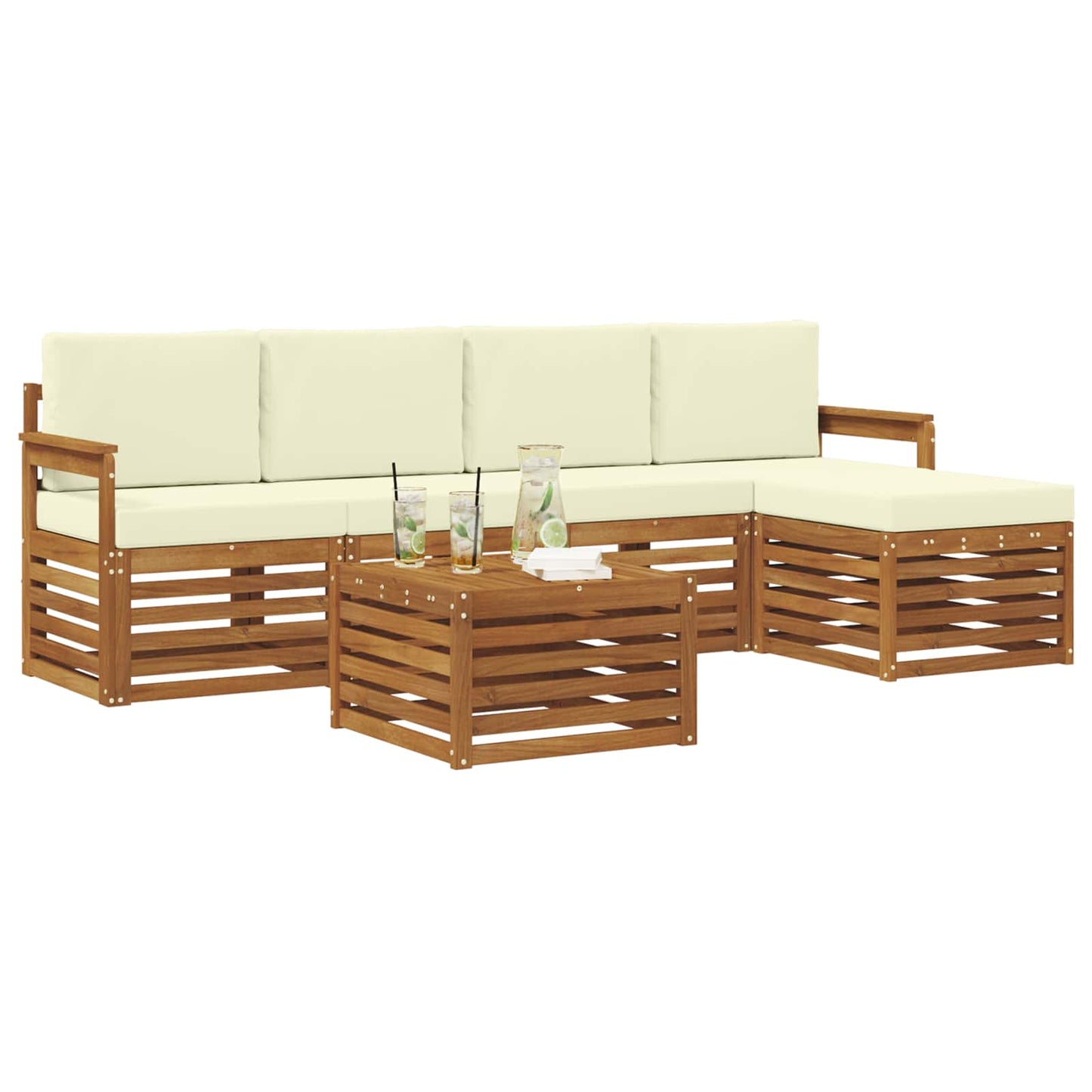 vidaXL Σειρά Καναπέ Εξωτερικού με μαξιλάρι 6 pcs Φυσικό και Κρέμα