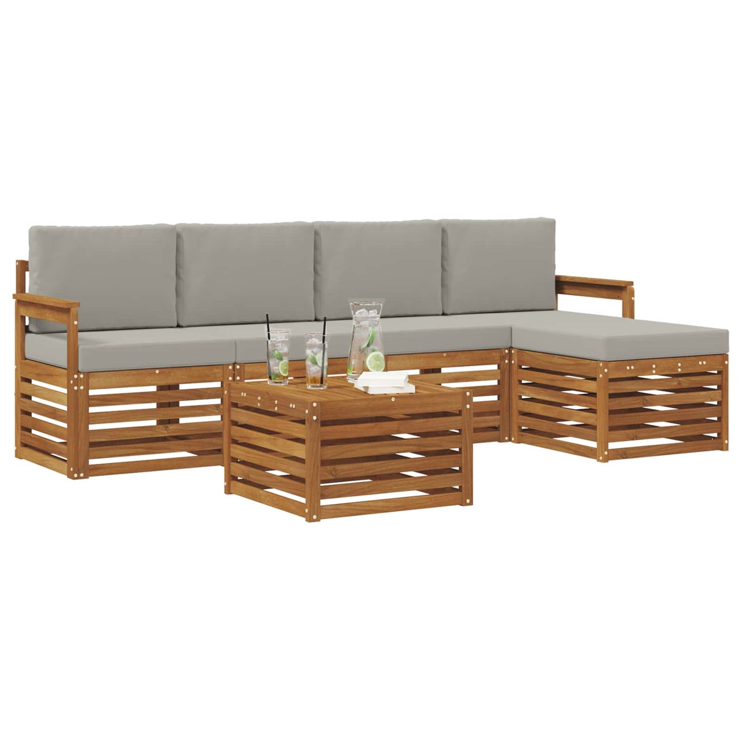 vidaXL Σειρά Καναπέ Εξωτερικού 6 pcs Φυσικό και Ανοιχτό Γκρι