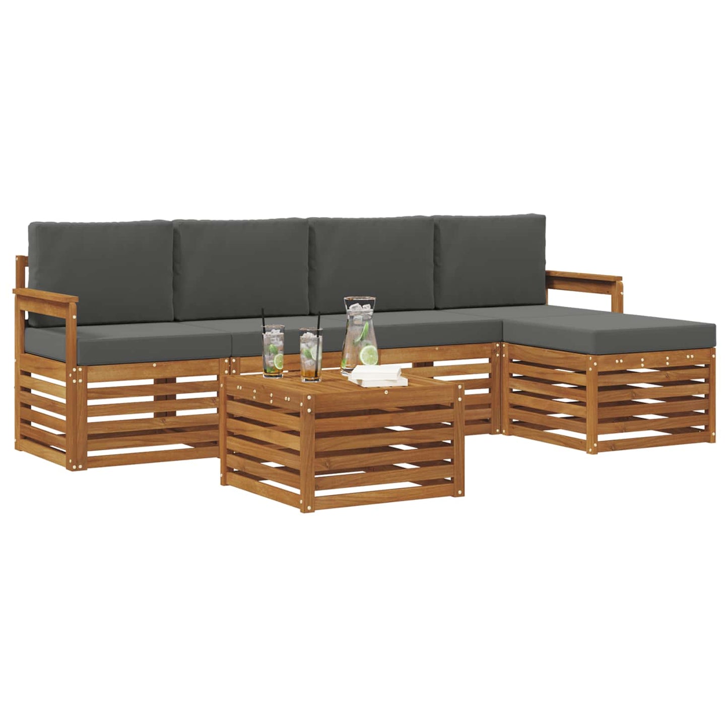 vidaXL Σειρά Καναπέ Εξωτερικού με μαξιλάρι 6 pcs Φυσικό και Ανθρακί