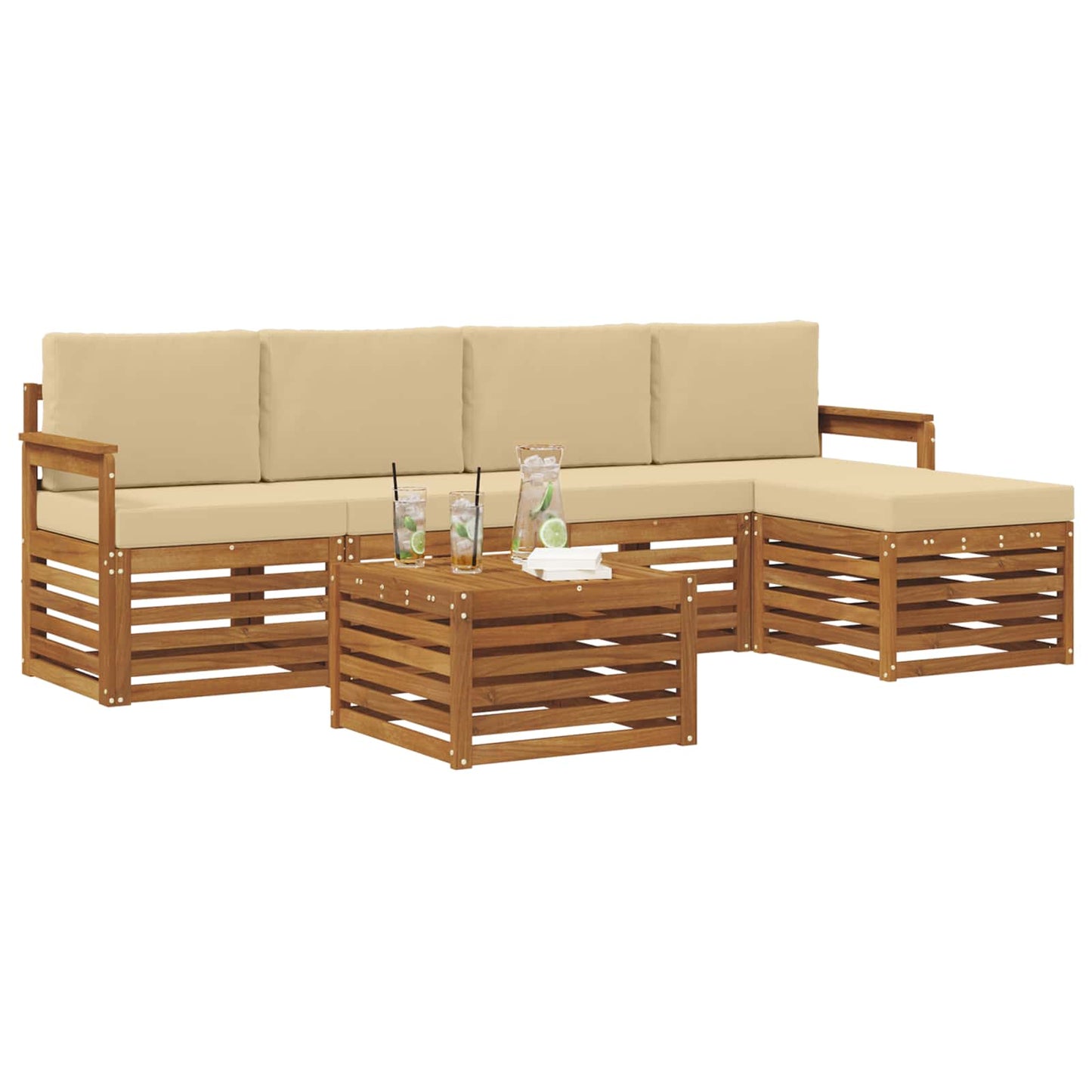 vidaXL Σειρά Καναπέ Εξωτερικού με μαξιλάρι 6 pcs Φυσικό και Μπεζ