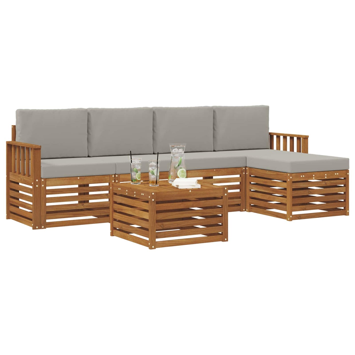 vidaXL Σειρά Καναπέ Εξωτερικού 6 pcs Φυσικό και Ανοιχτό Γκρι