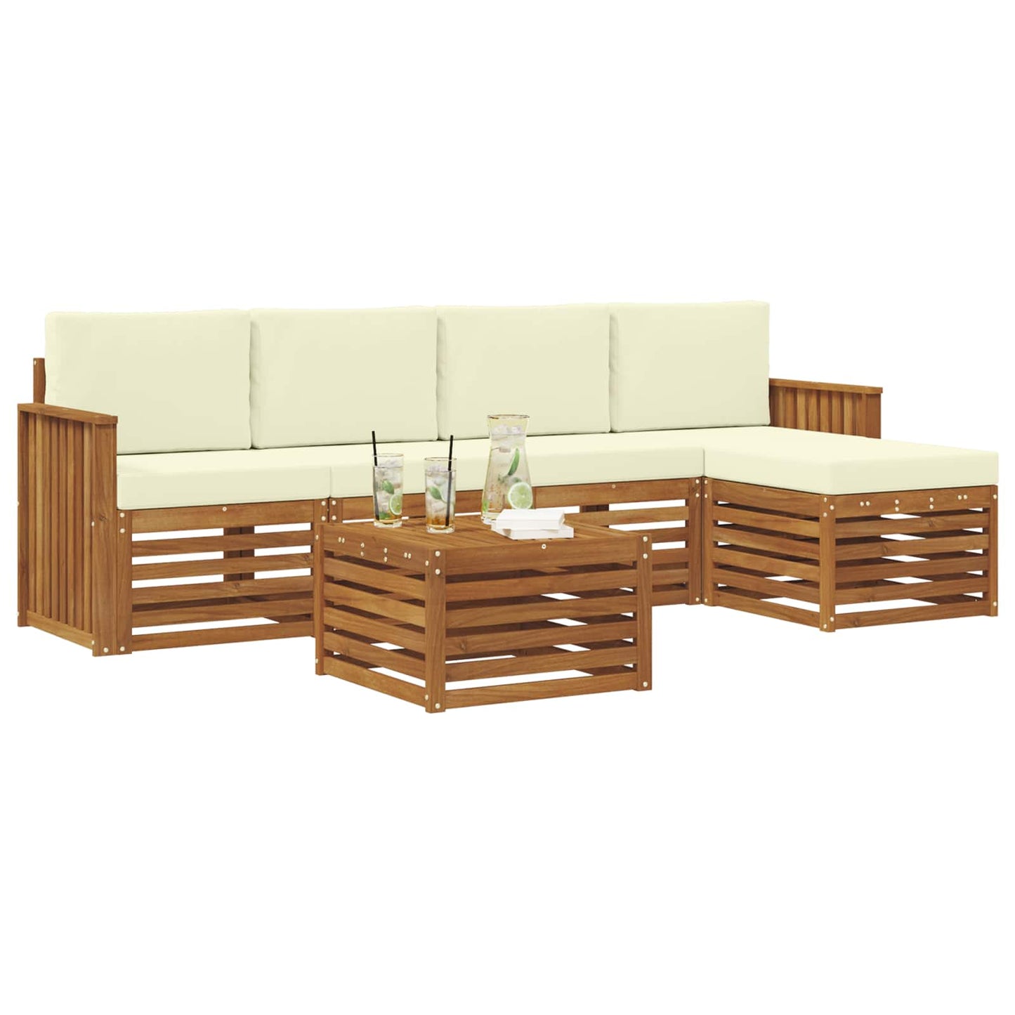 vidaXL Σειρά Καναπέ Εξωτερικού με μαξιλάρι 6 pcs Φυσικό και Κρέμα