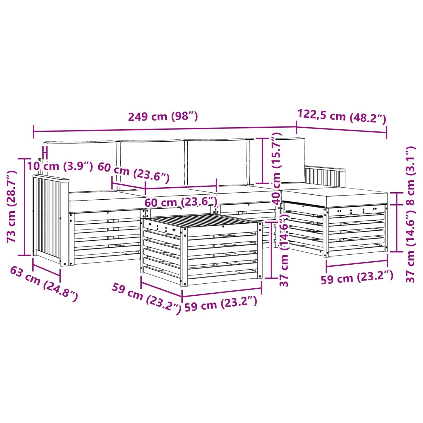 vidaXL Σειρά Καναπέ Εξωτερικού με μαξιλάρι 6 pcs Φυσικό και Ανθρακί