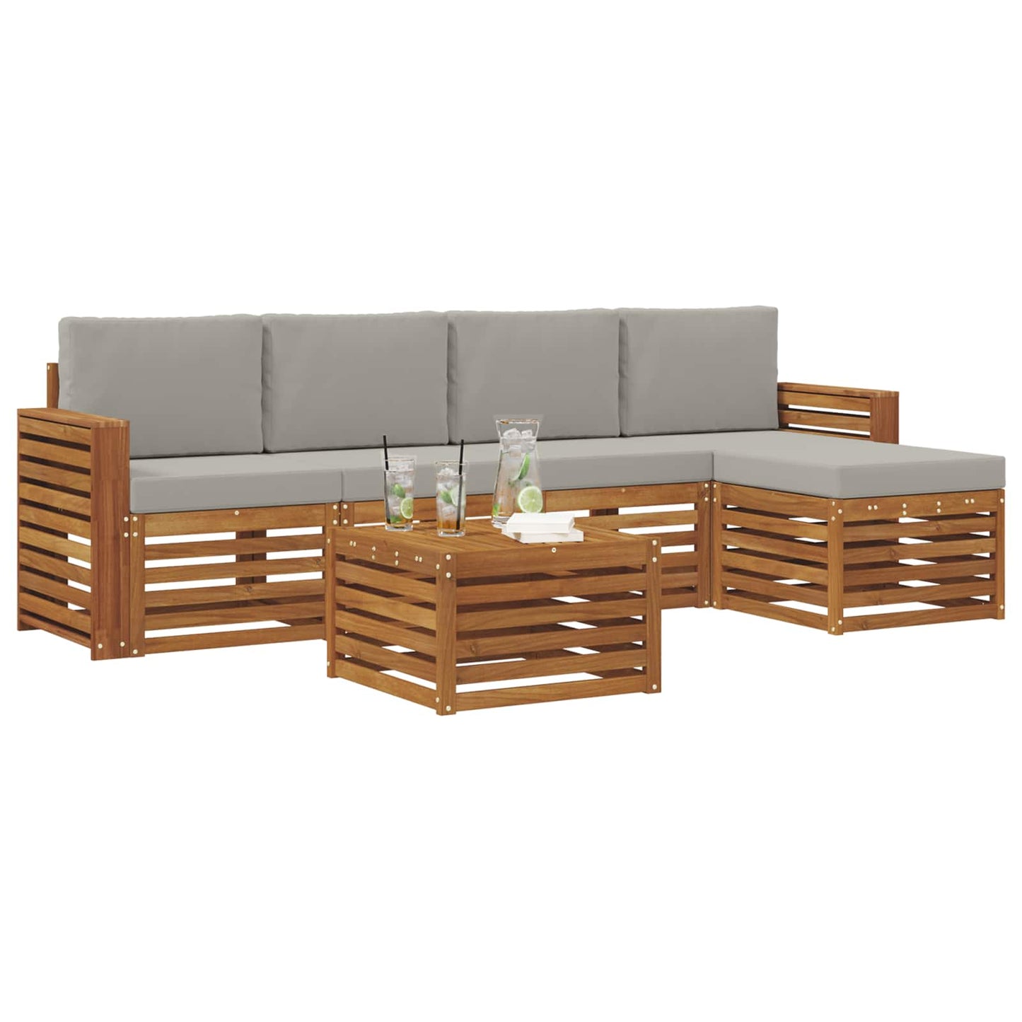 vidaXL Σειρά Καναπέ Εξωτερικού 6 pcs Φυσικό και Ανοιχτό Γκρι