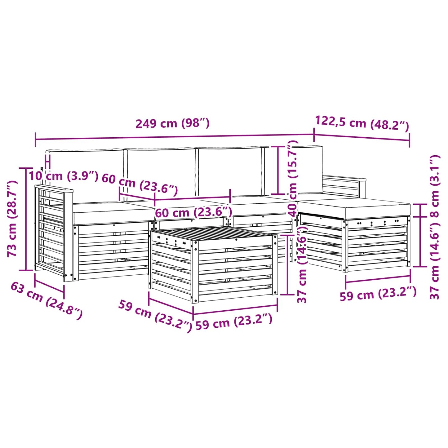 vidaXL Σειρά Καναπέ Εξωτερικού με μαξιλάρι 6 pcs Φυσικό και Κρέμα