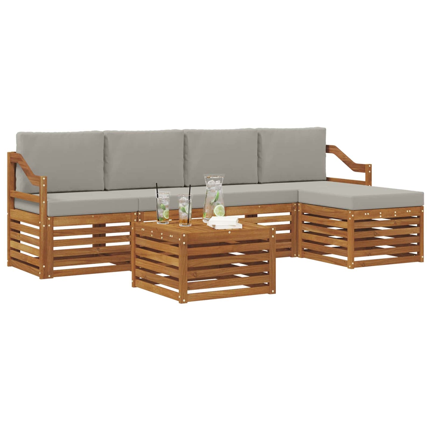 vidaXL Σειρά Καναπέ Εξωτερικού 6 pcs Φυσικό και Ανοιχτό Γκρι