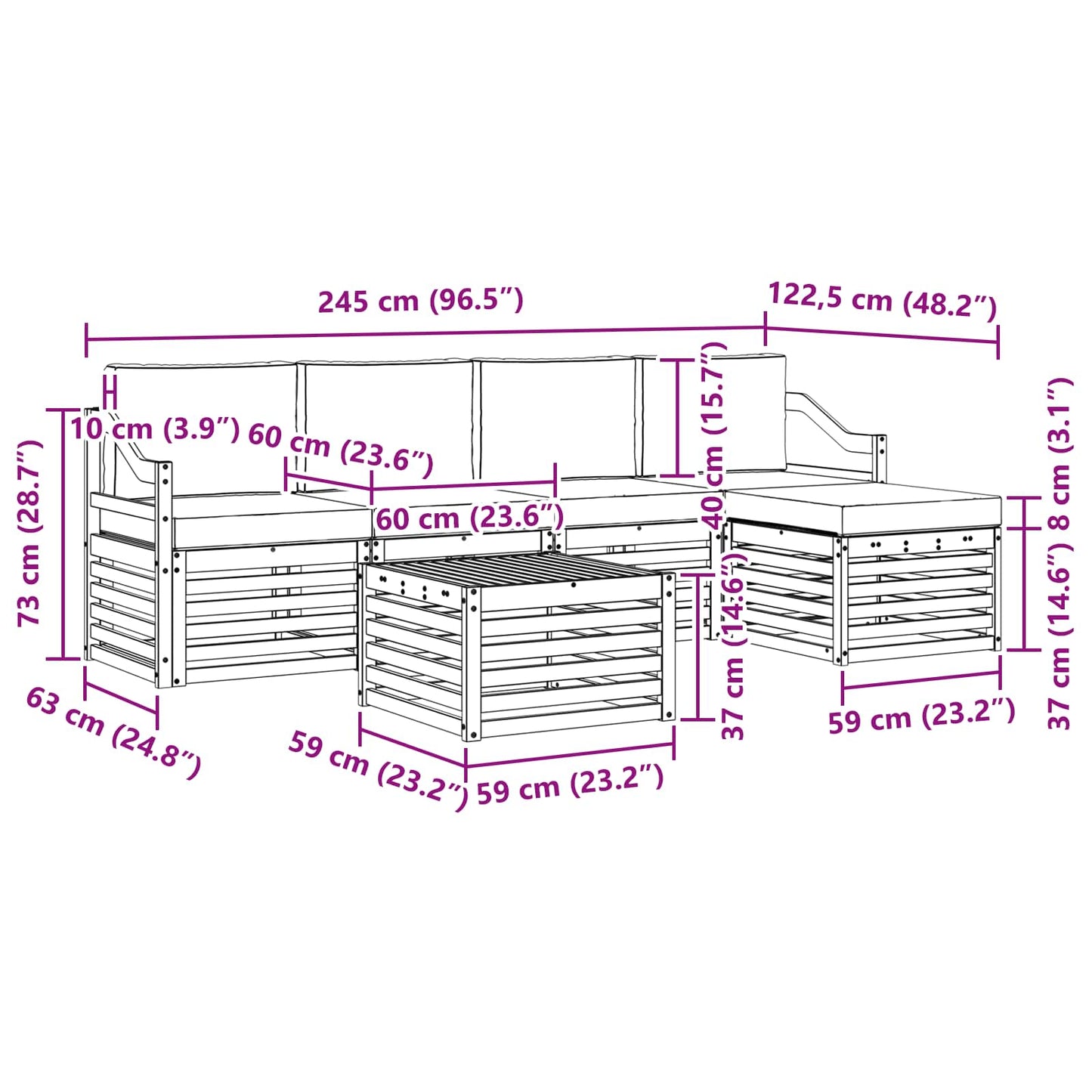 vidaXL Σειρά Καναπέ Εξωτερικού με μαξιλάρι 6 pcs Φυσικό και Ανθρακί
