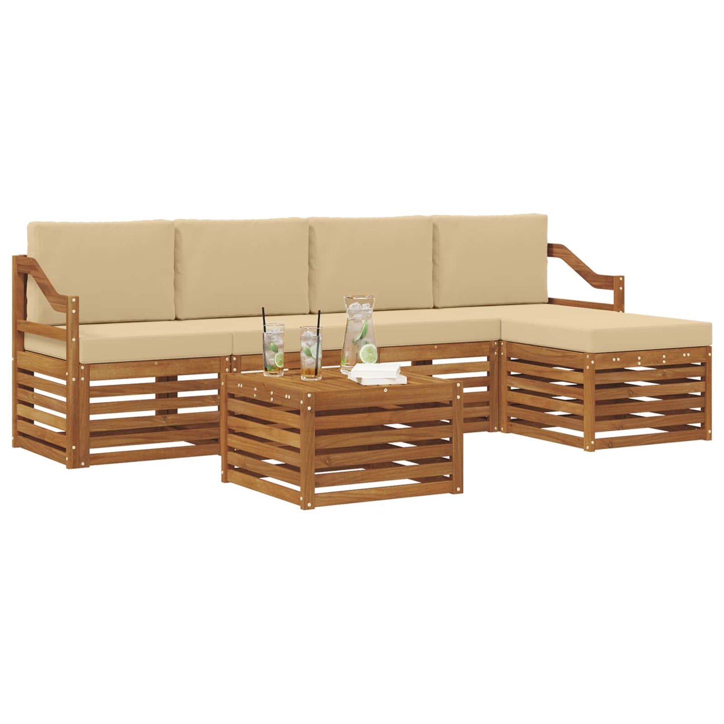 vidaXL Σειρά Καναπέ Εξωτερικού με μαξιλάρι 6 pcs Φυσικό και Μπεζ