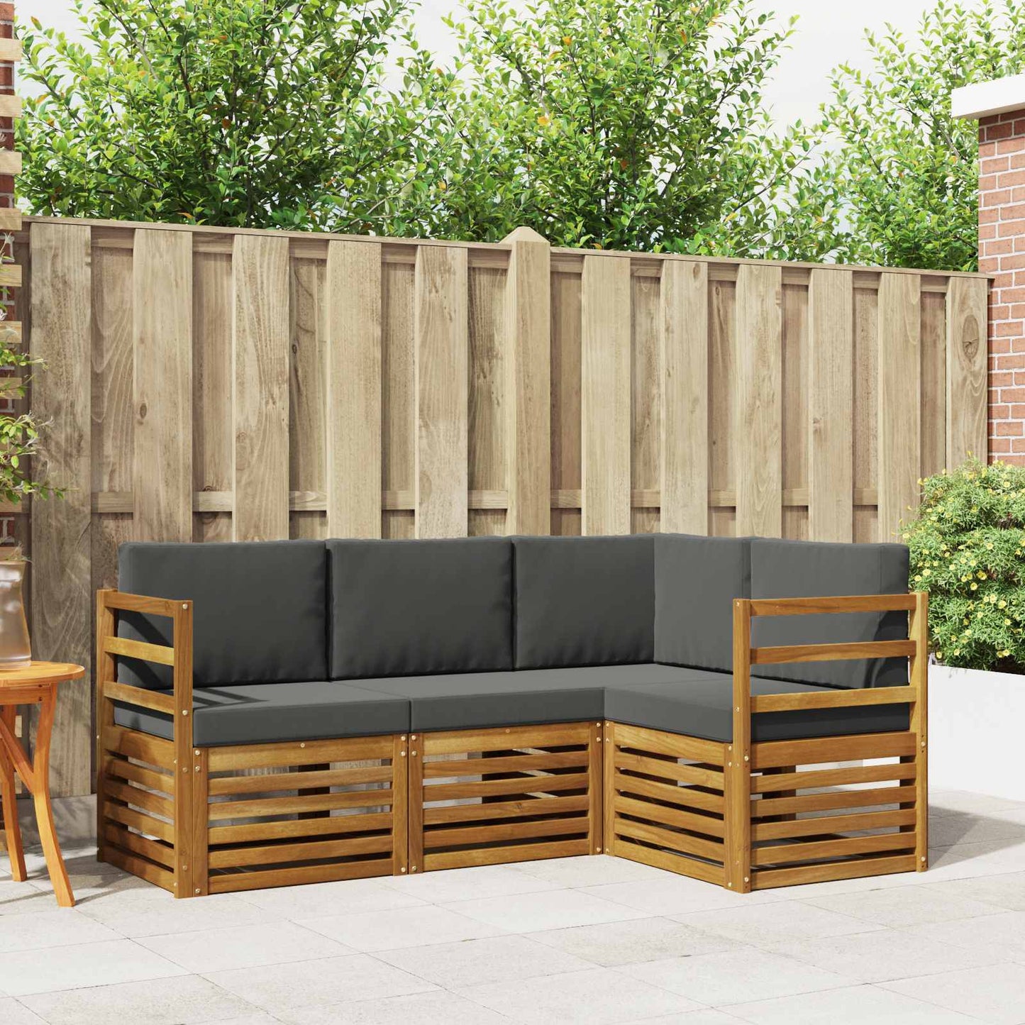 vidaXL Σετ Καναπέ 4 pcs Φυσικό και Ανθρακί Στερεό Ξύλο Ακακίας
