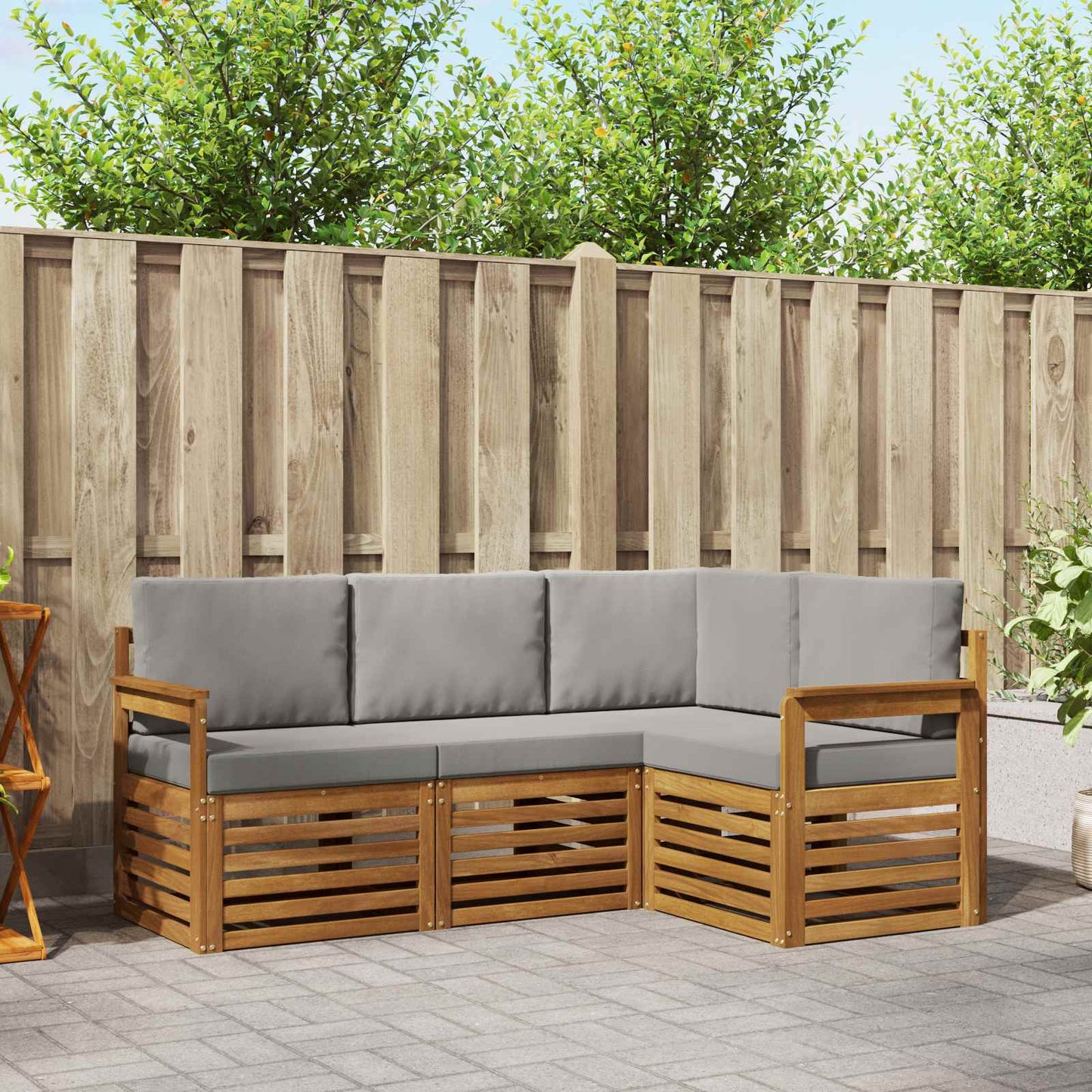 vidaXL Σετ Καναπέ 4 pcs Φυσικό και Ανοιχτό Γκρι Στερεό Ξύλο Ακακίας