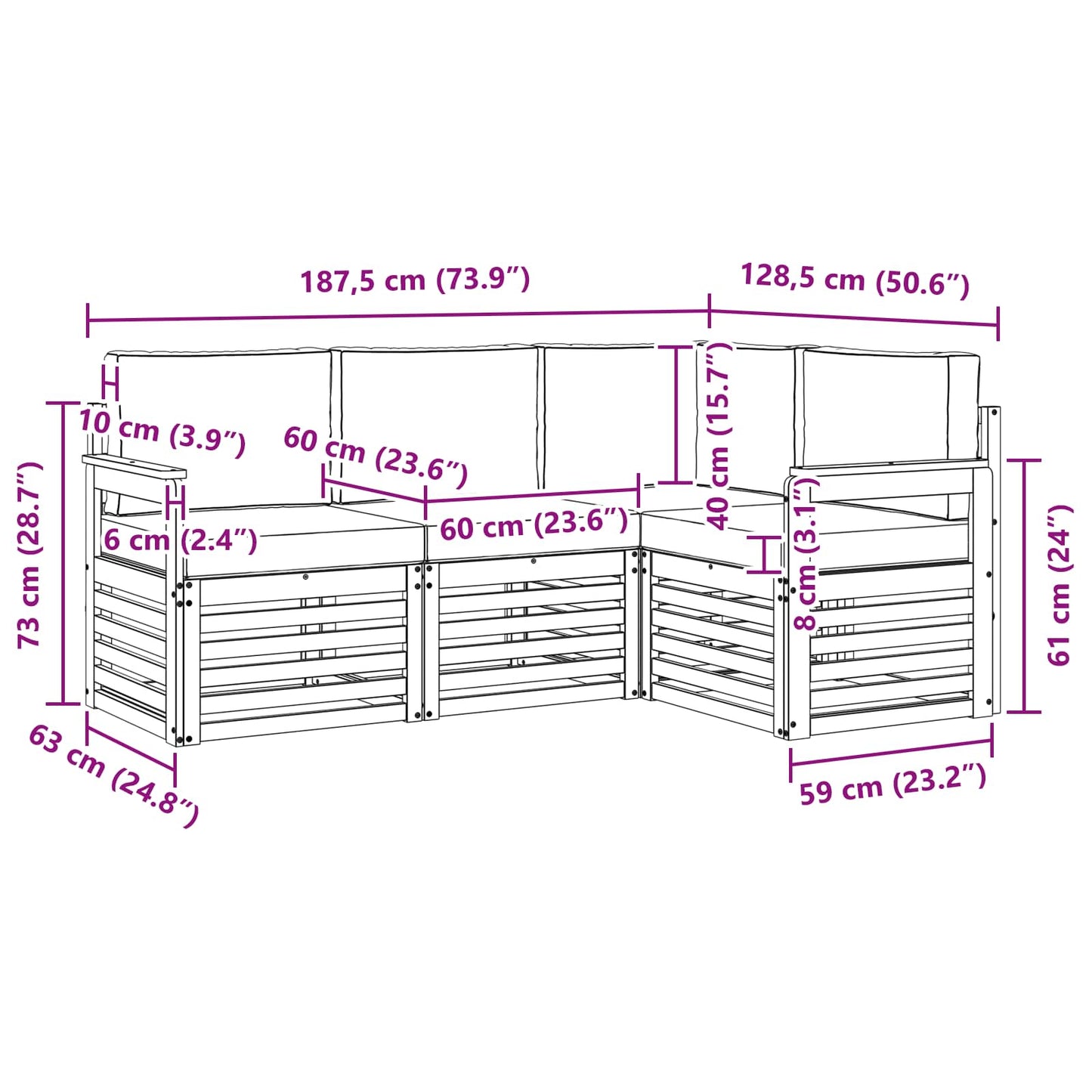 vidaXL Σετ Καναπέ 4 pcs Φυσικό και Ανθρακί Στερεό Ξύλο Ακακίας