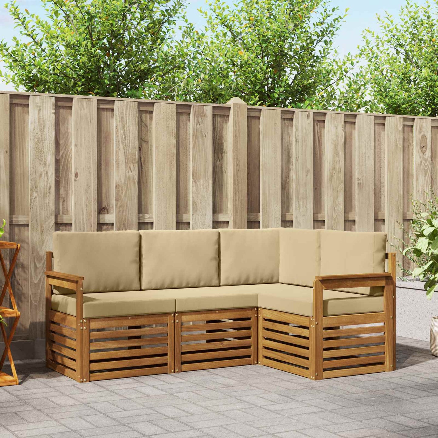 vidaXL Σετ Καναπέ 4 pcs Φυσικό και Μπεζ Στερεό Ξύλο Ακακίας